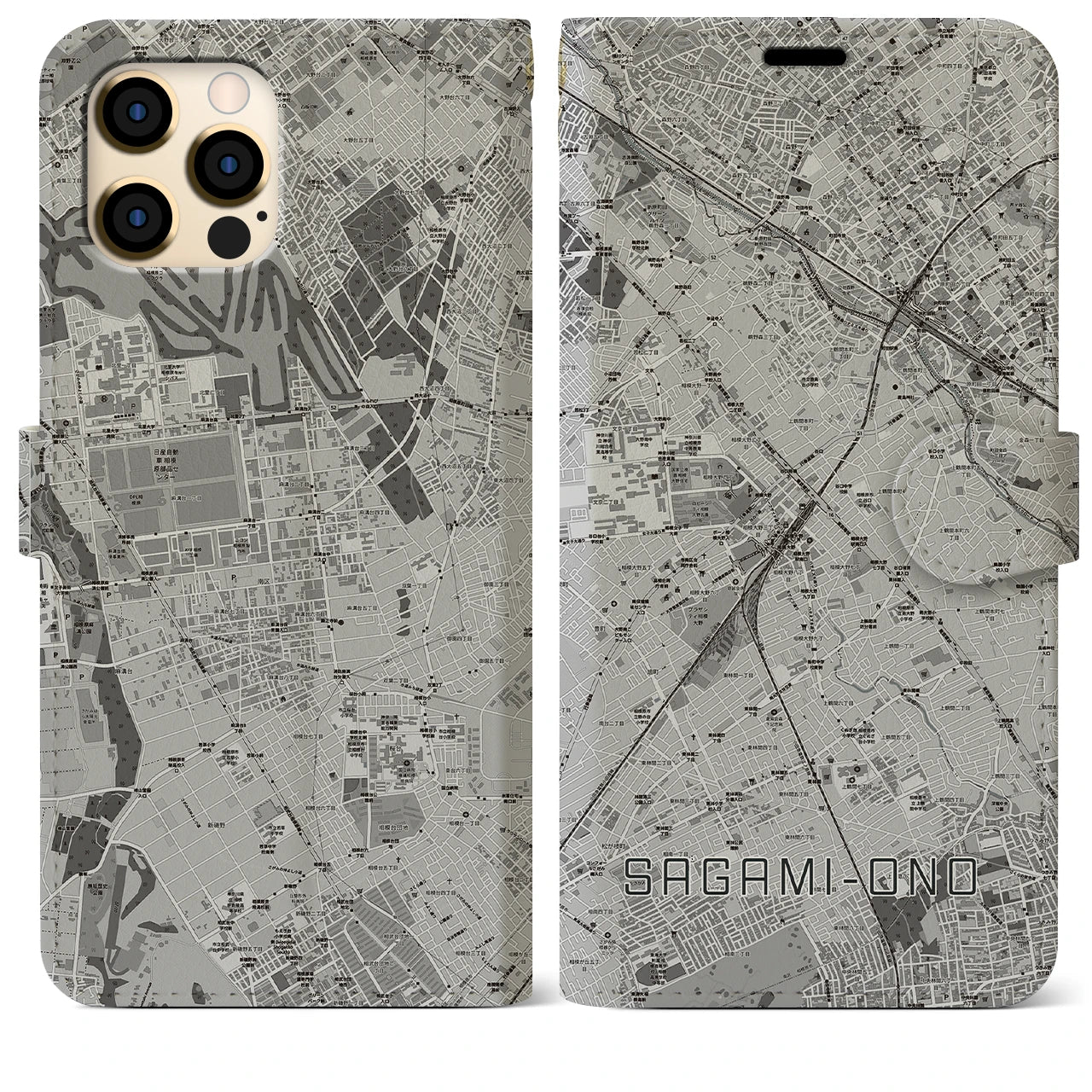 【相模大野(神奈川県)】地図柄iPhoneケース(手帳タイプ)モノトーン・iPhone 12 Pro Max 用