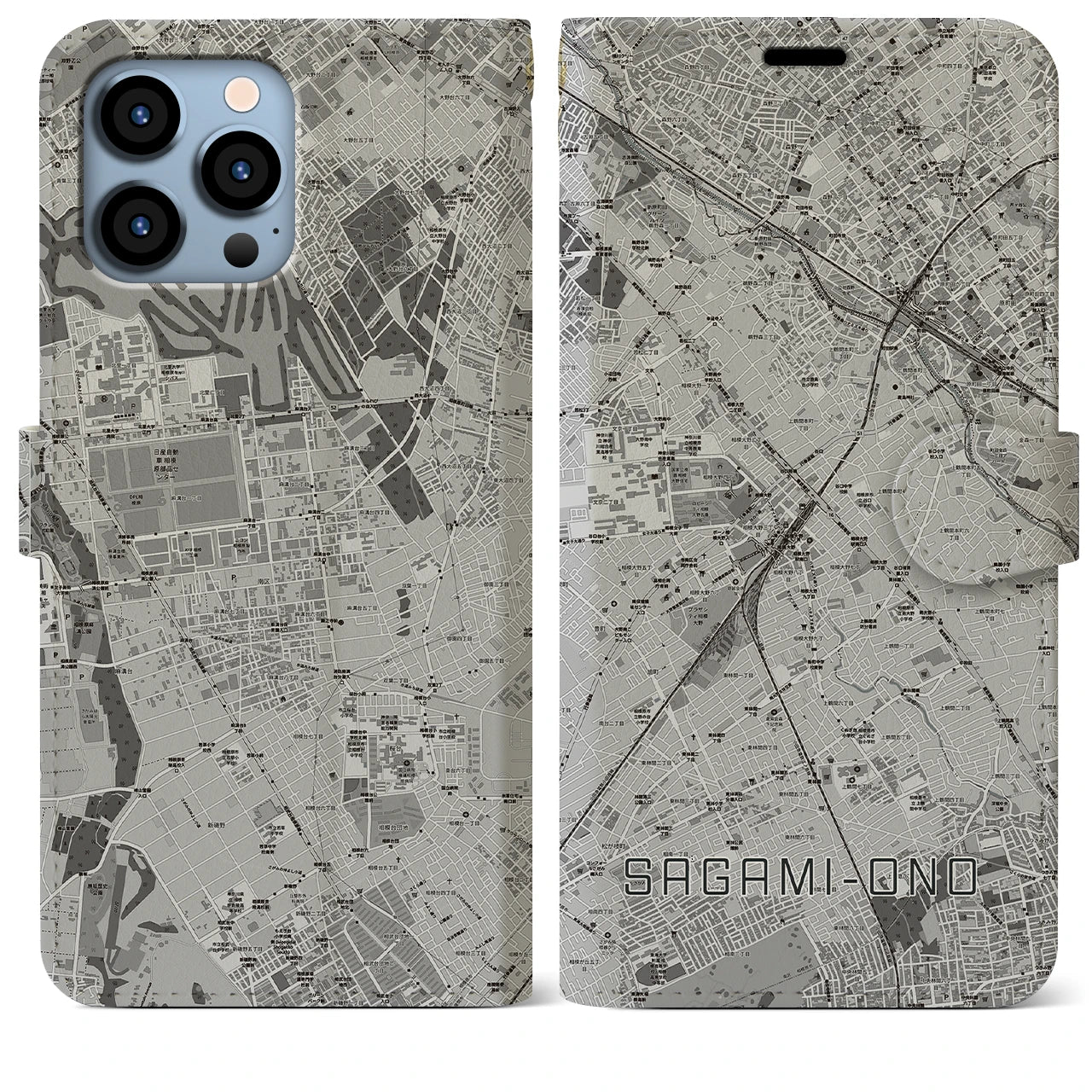 【相模大野(神奈川県)】地図柄iPhoneケース(手帳タイプ)モノトーン・iPhone 13 Pro Max 用