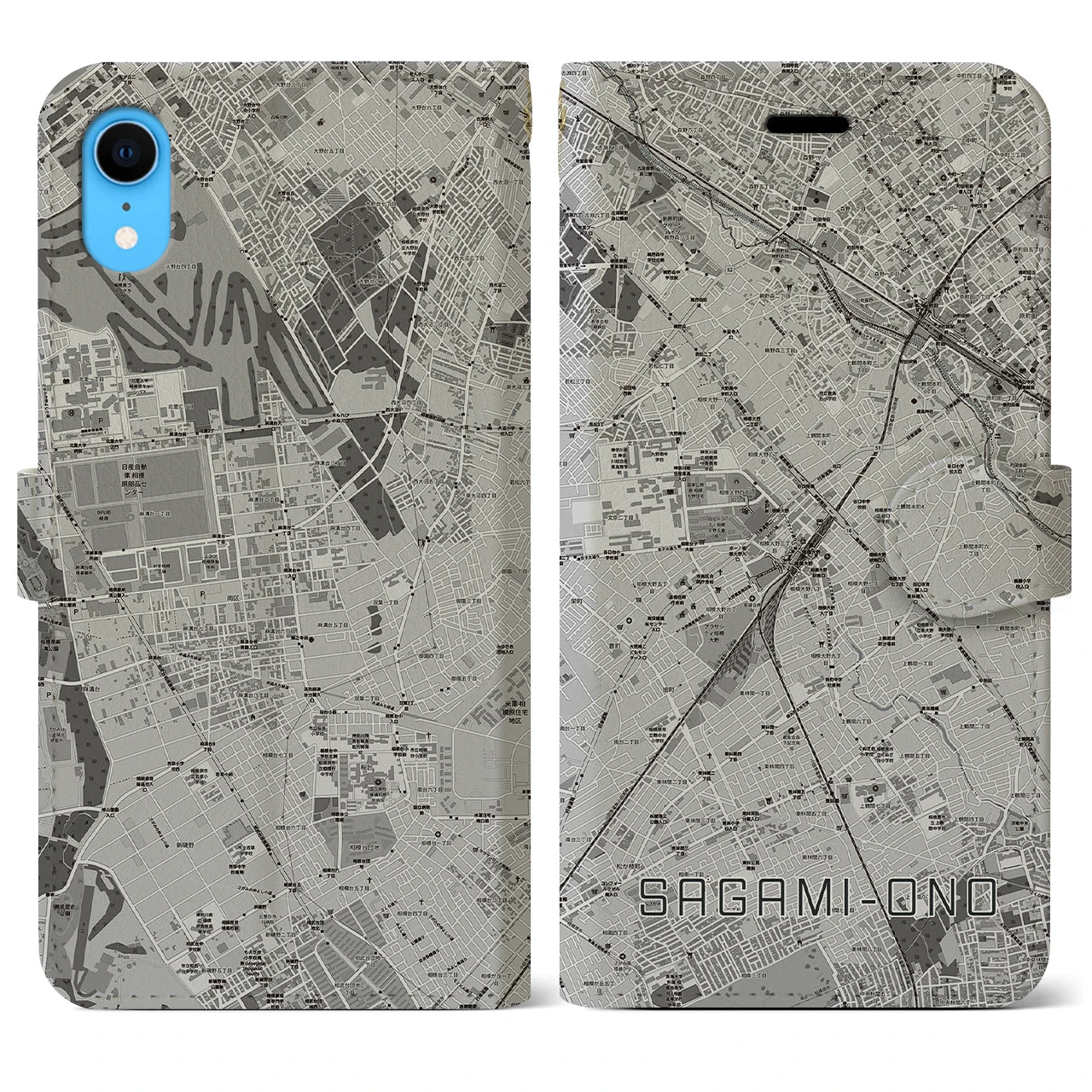 【相模大野(神奈川県)】地図柄iPhoneケース(手帳タイプ)モノトーン・iPhone XR 用