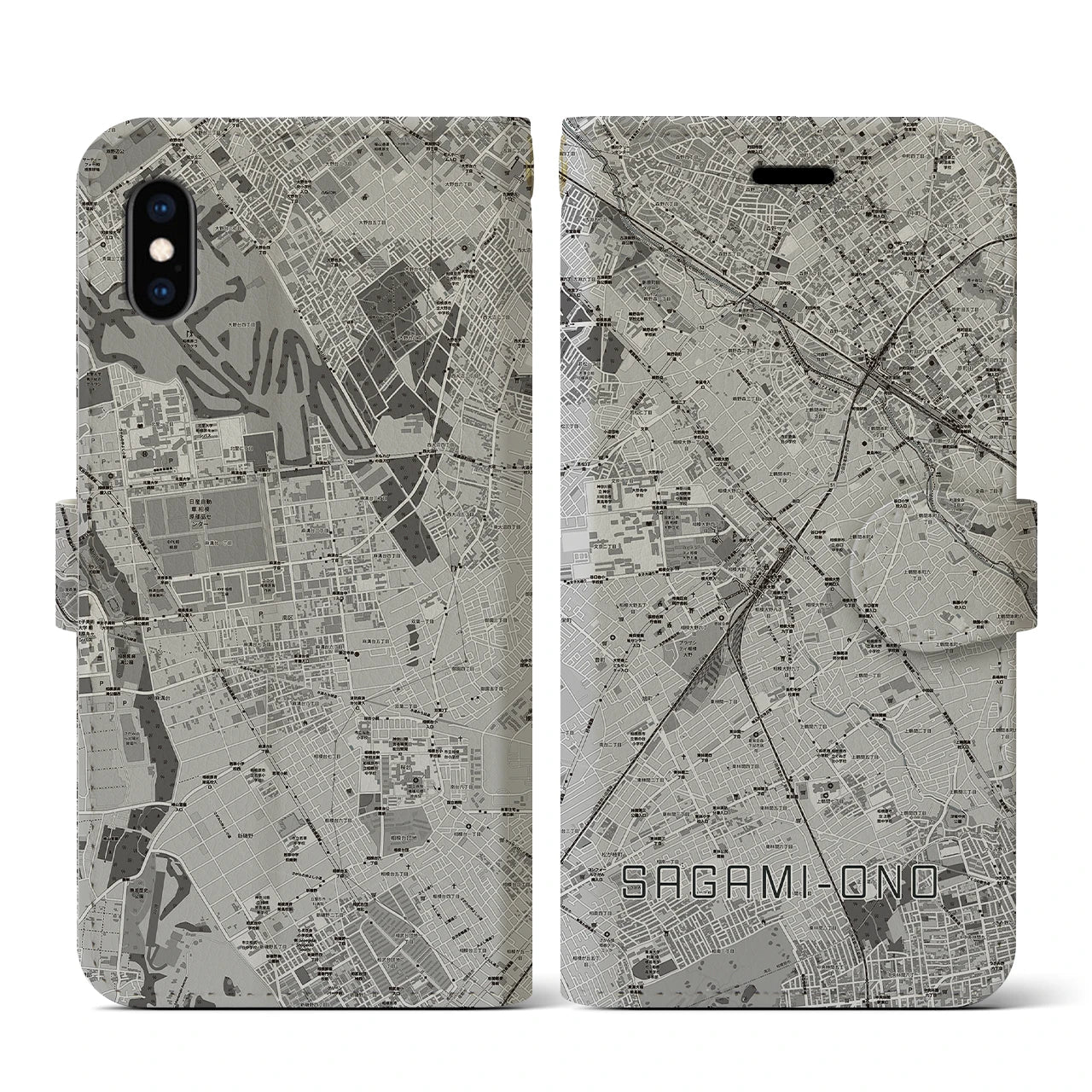 【相模大野(神奈川県)】地図柄iPhoneケース(手帳タイプ)モノトーン・iPhone XS / X 用