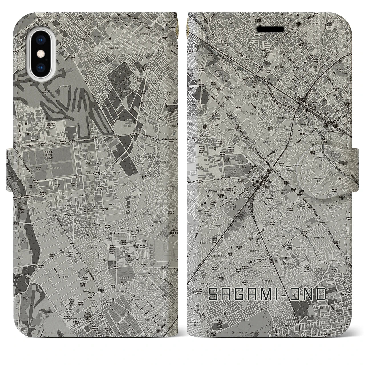 【相模大野(神奈川県)】地図柄iPhoneケース(手帳タイプ)モノトーン・iPhone XS Max 用