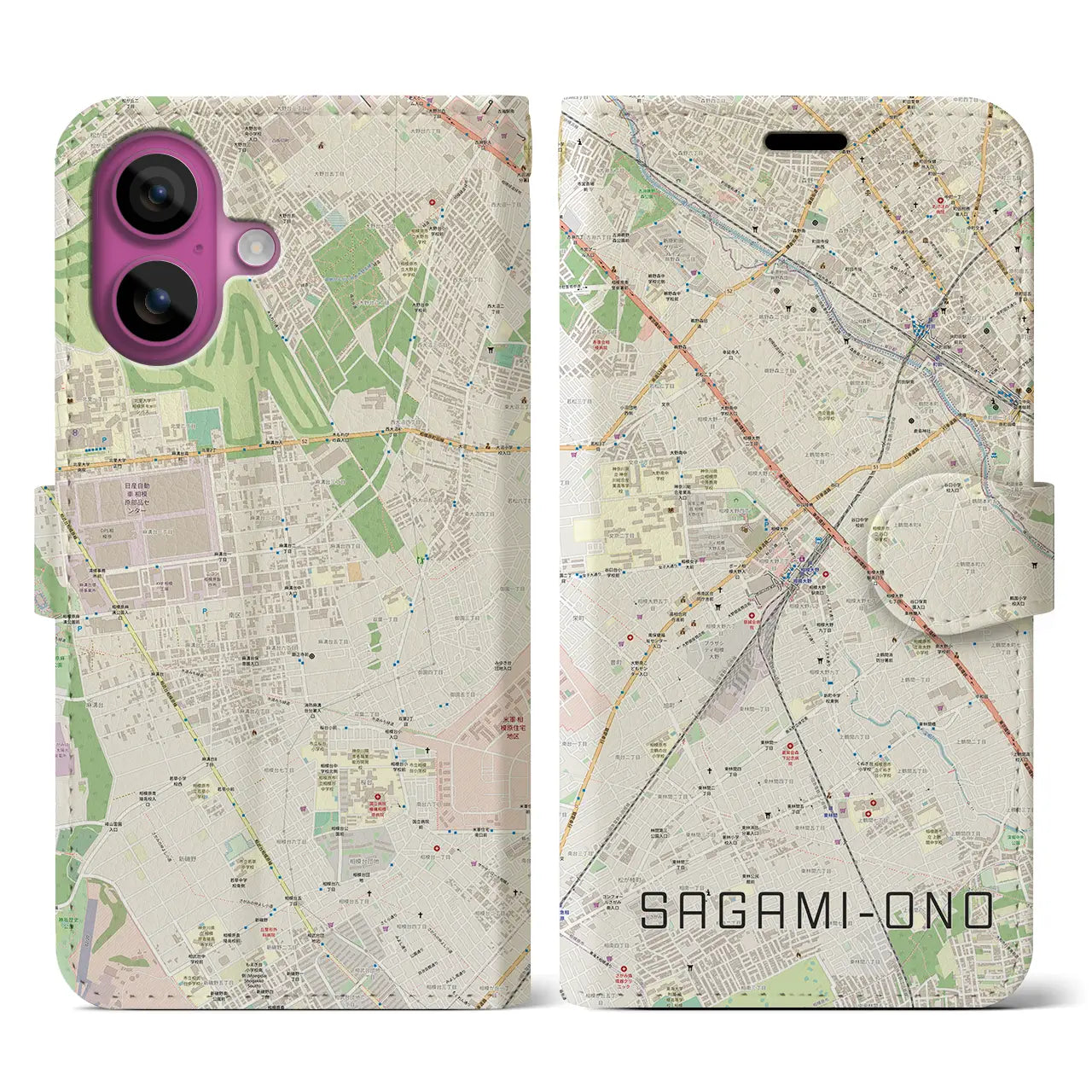 【相模大野(神奈川県)】地図柄iPhoneケース(手帳タイプ)ナチュラル・iPhone 16 Pro 用