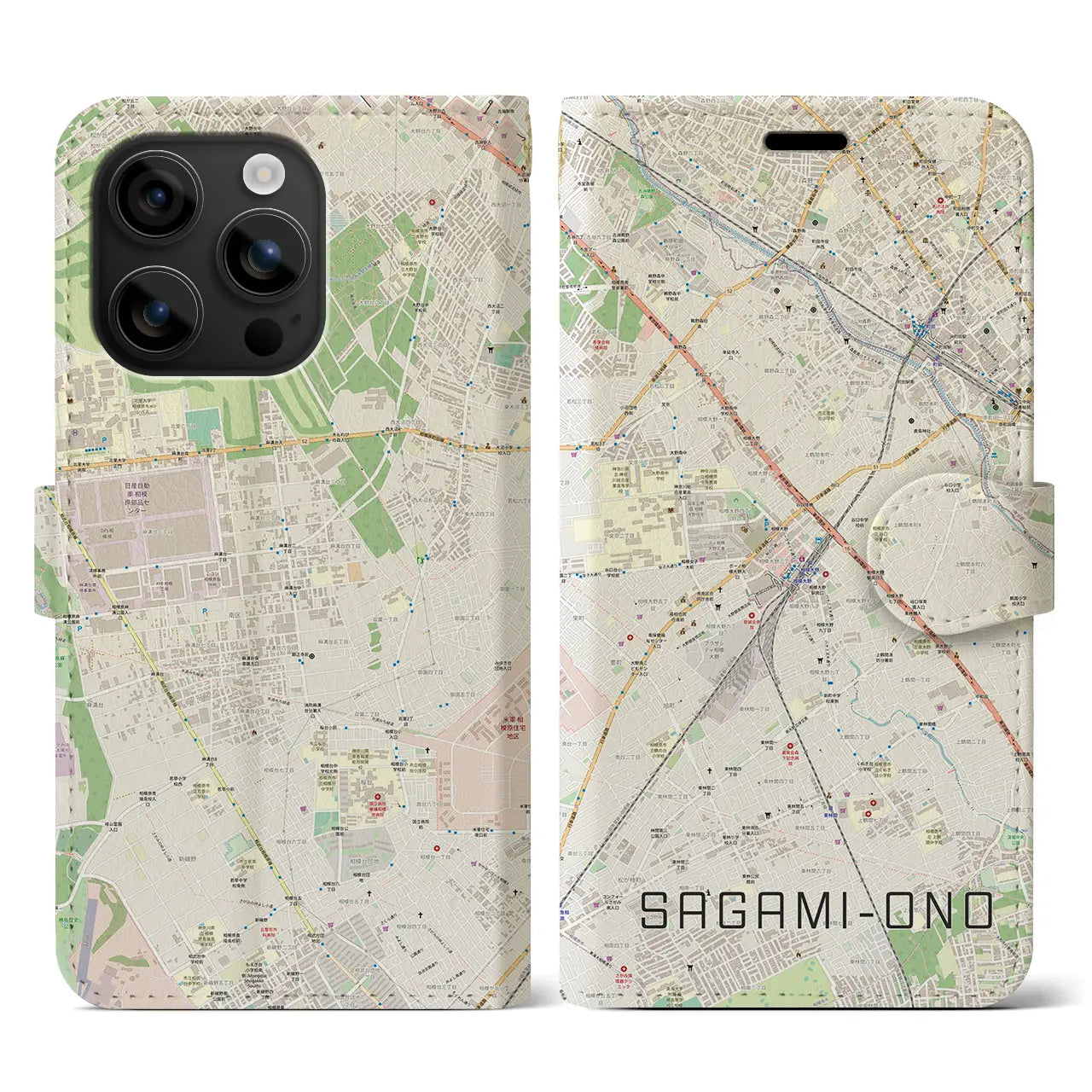 【相模大野(神奈川県)】地図柄iPhoneケース(手帳タイプ)ナチュラル・iPhone 16 用