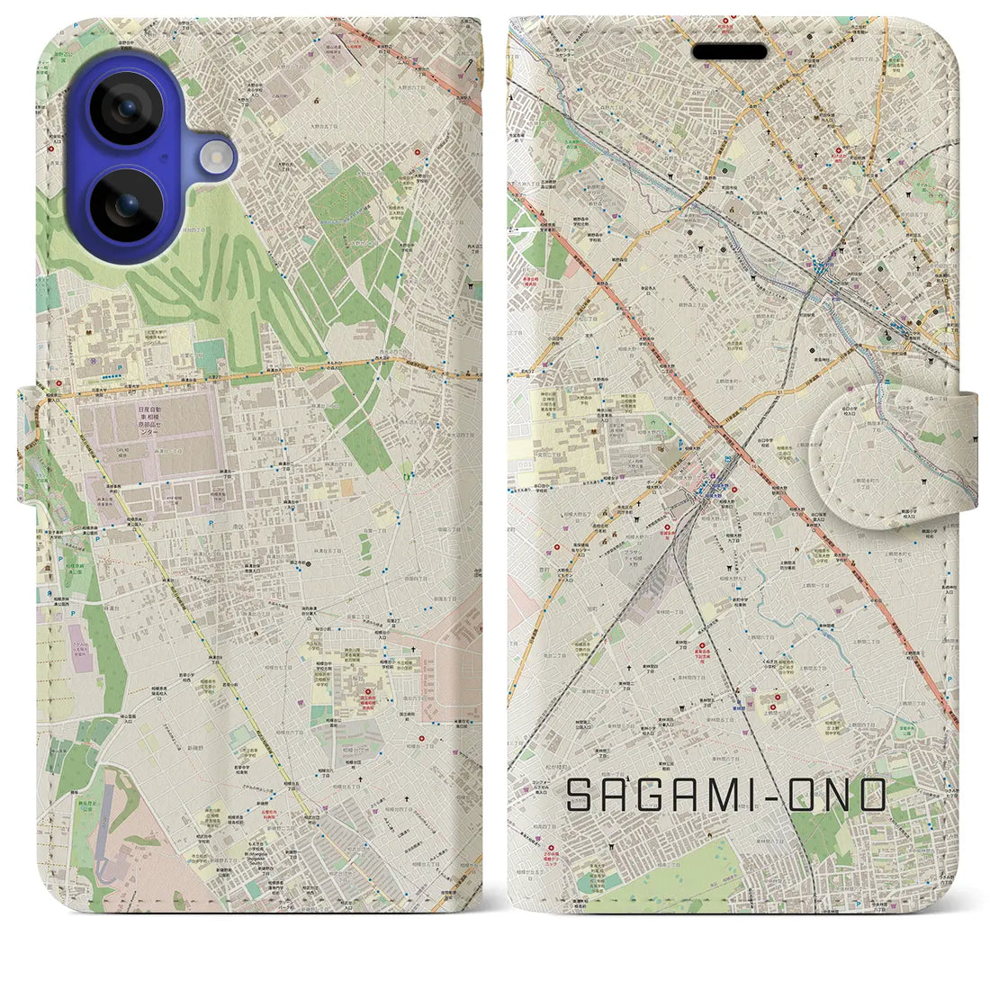 【相模大野(神奈川県)】地図柄iPhoneケース(手帳タイプ)ナチュラル・iPhone 16 Pro Max 用