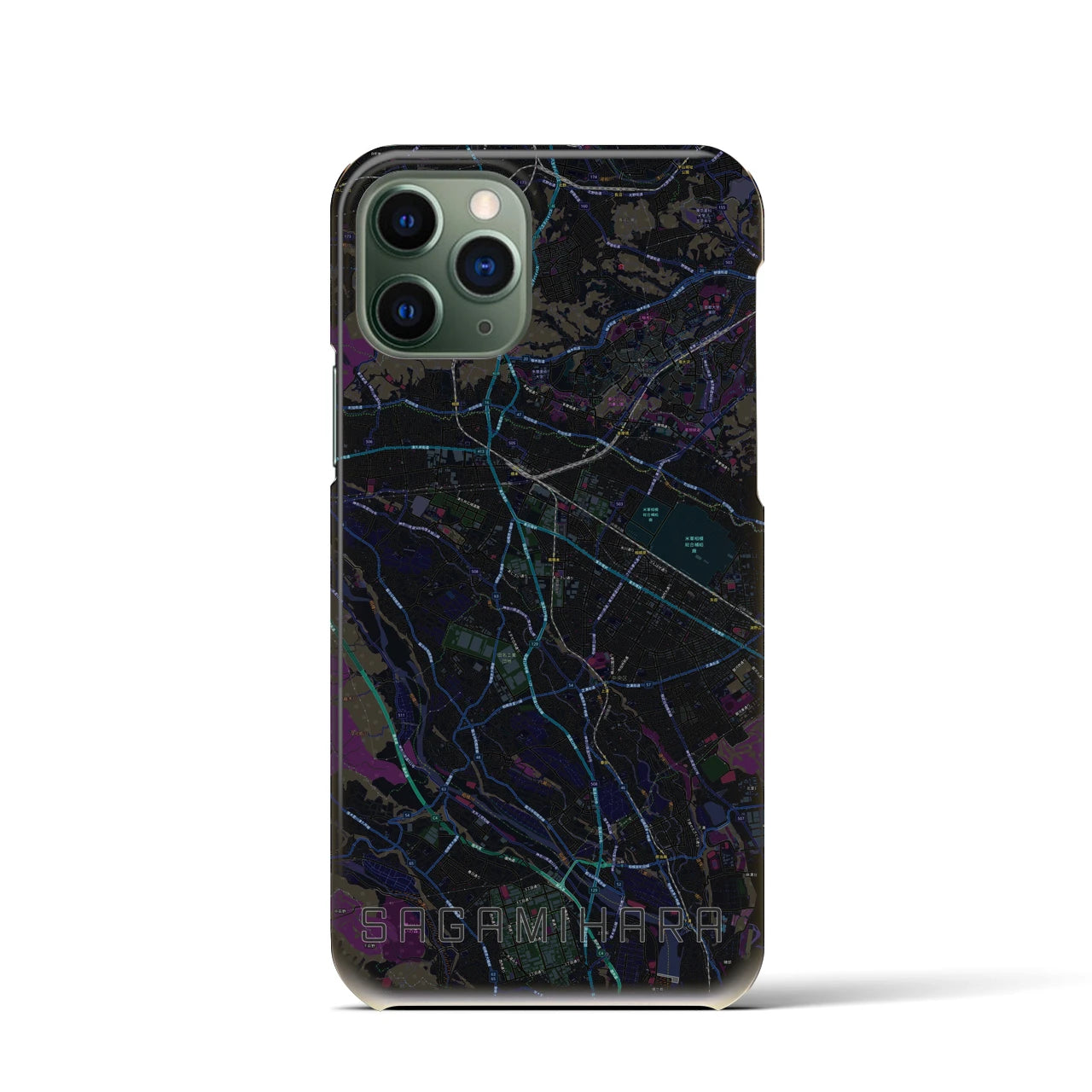 【相模原(神奈川県)】地図柄iPhoneケース(バックカバータイプ)ブラック・iPhone 11 Pro 用