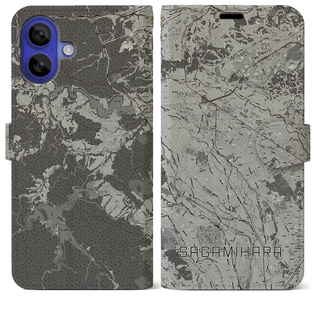 【相模原(神奈川県)】地図柄iPhoneケース(手帳タイプ)モノトーン・iPhone 16 Pro Max 用