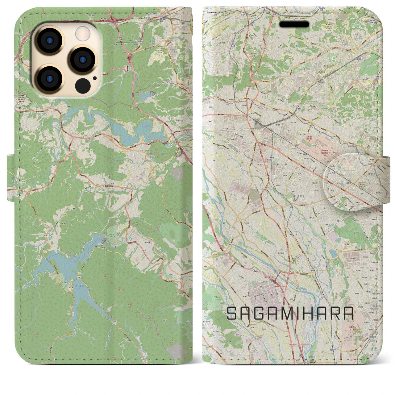 【相模原(神奈川県)】地図柄iPhoneケース(手帳タイプ)ナチュラル・iPhone 12 Pro Max 用