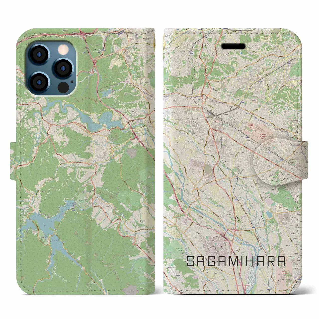 【相模原(神奈川県)】地図柄iPhoneケース(手帳タイプ)ナチュラル・iPhone 12 / 12 Pro 用