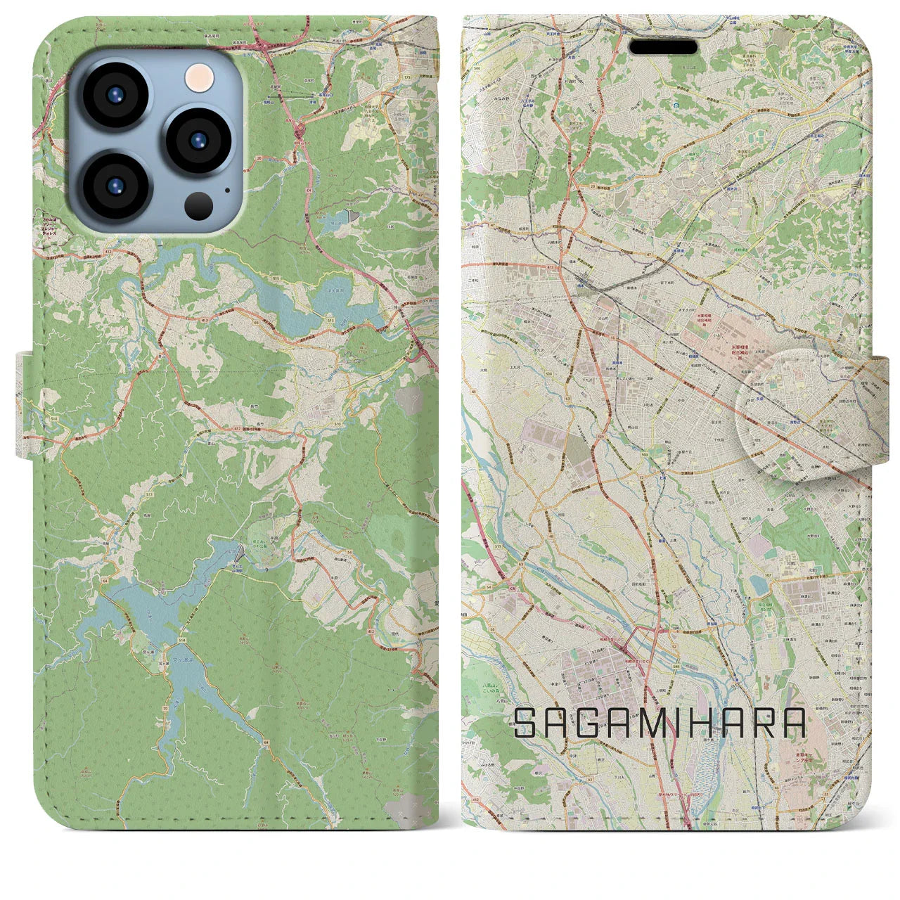 【相模原(神奈川県)】地図柄iPhoneケース(手帳タイプ)ナチュラル・iPhone 13 Pro Max 用