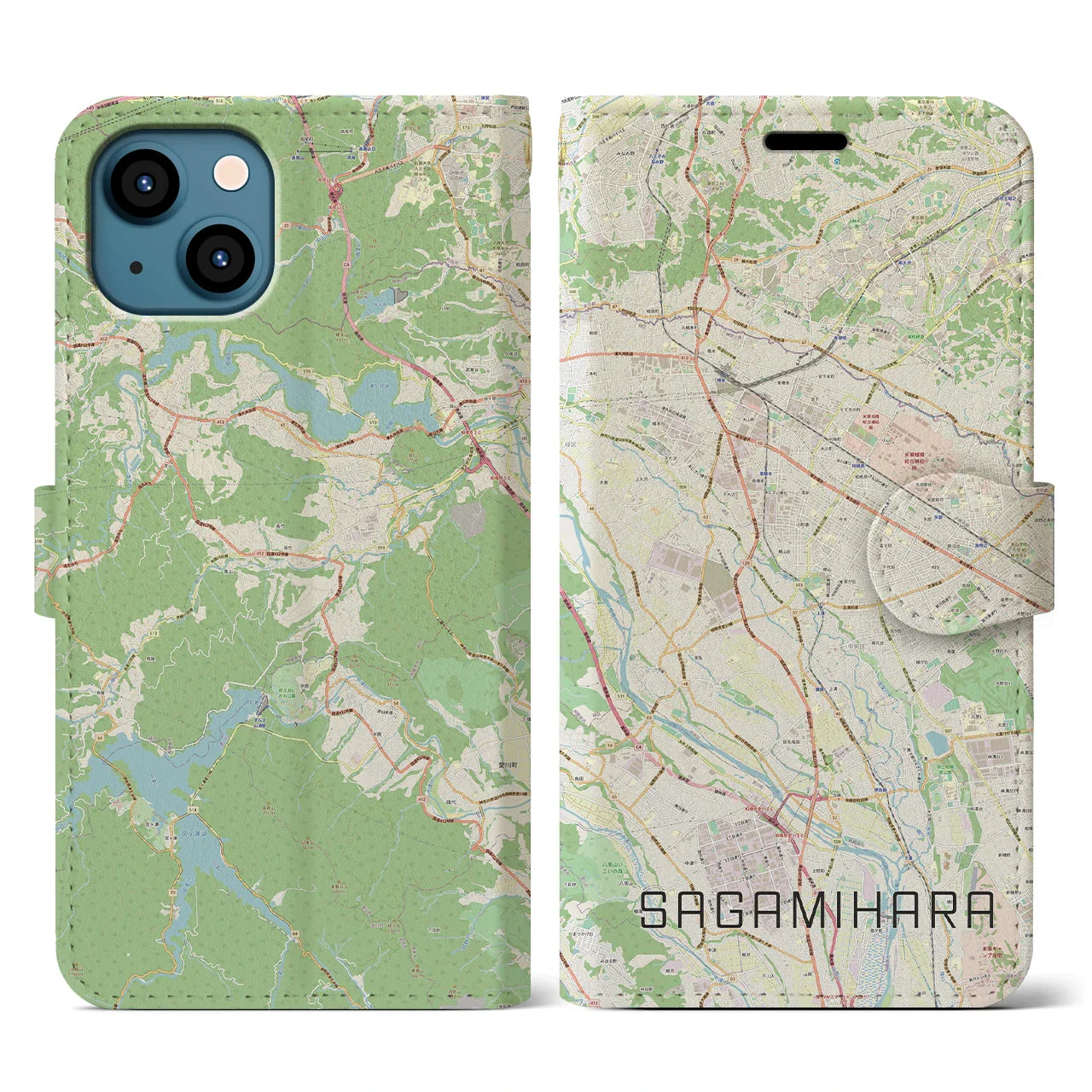 【相模原(神奈川県)】地図柄iPhoneケース(手帳タイプ)ナチュラル・iPhone 13 用