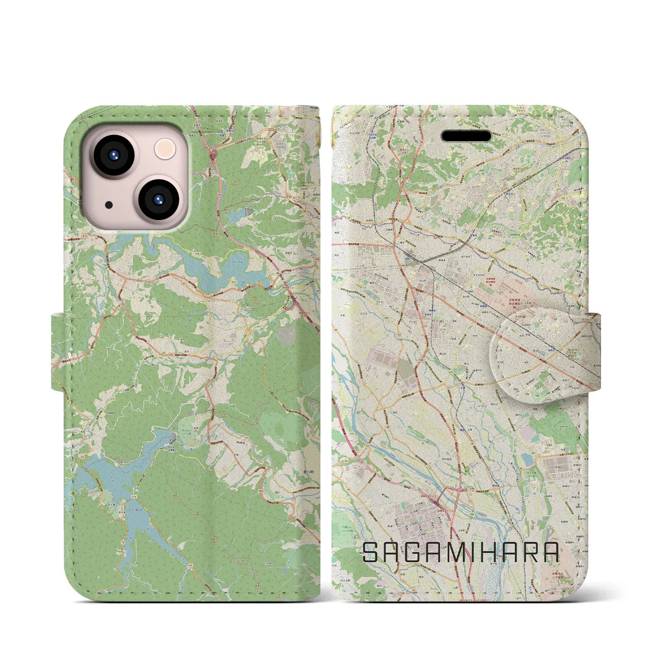 【相模原(神奈川県)】地図柄iPhoneケース(手帳タイプ)ナチュラル・iPhone 13 mini 用