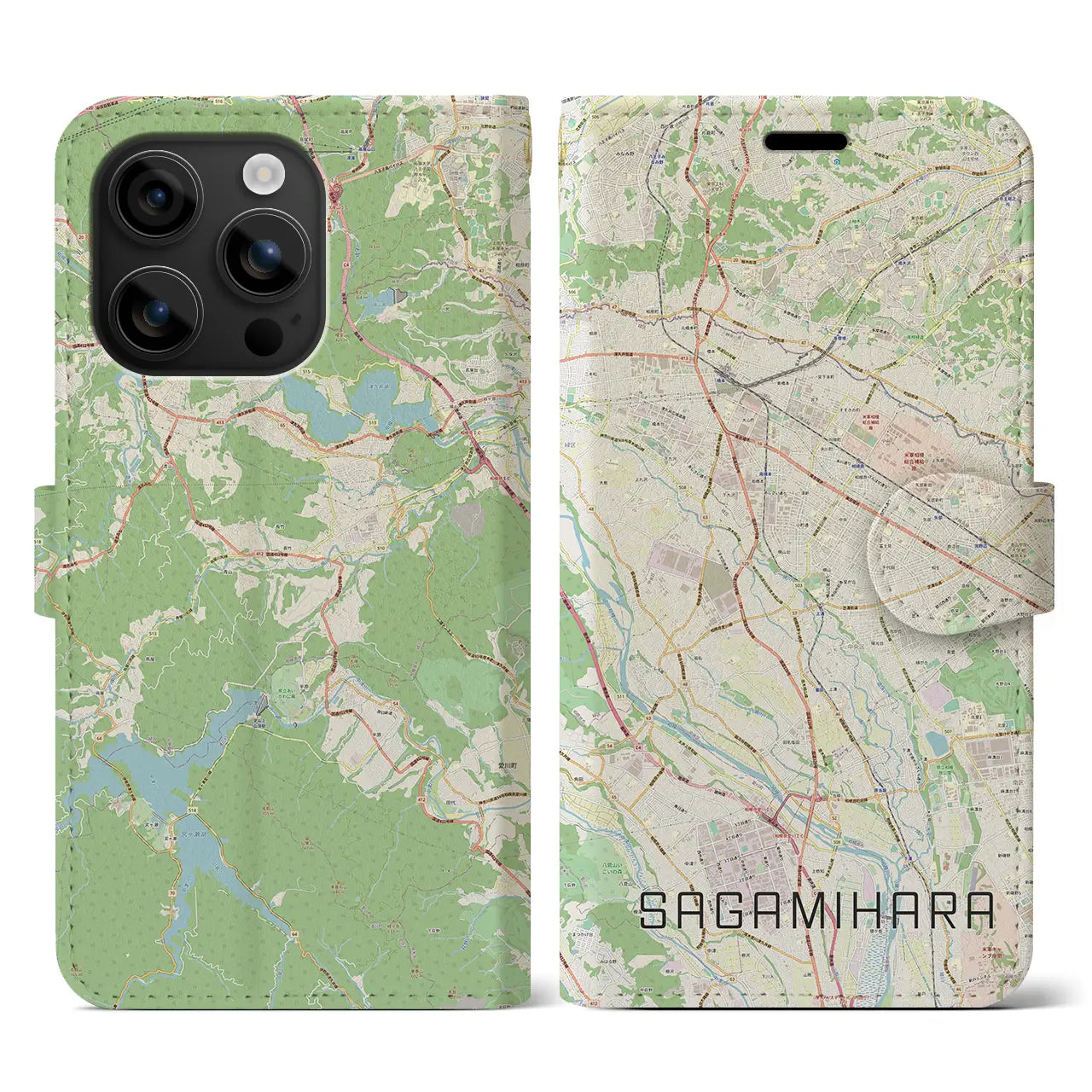 【相模原(神奈川県)】地図柄iPhoneケース(手帳タイプ)ナチュラル・iPhone 16 用