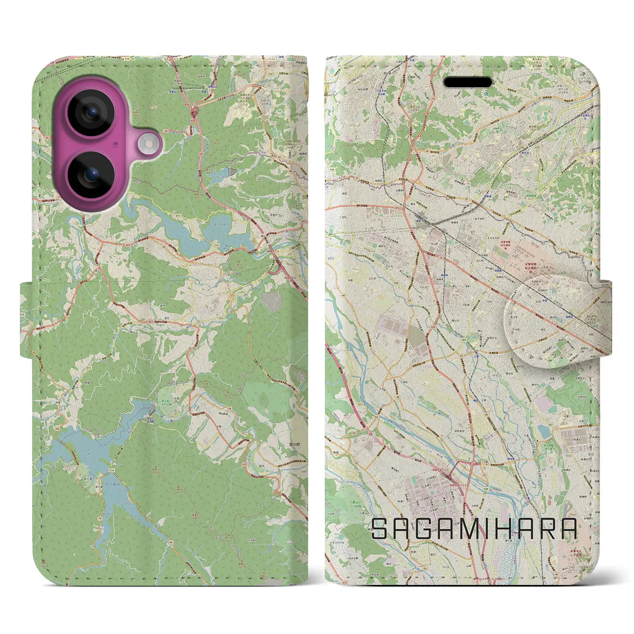 【相模原(神奈川県)】地図柄iPhoneケース(手帳タイプ)ナチュラル・iPhone 16 Pro 用