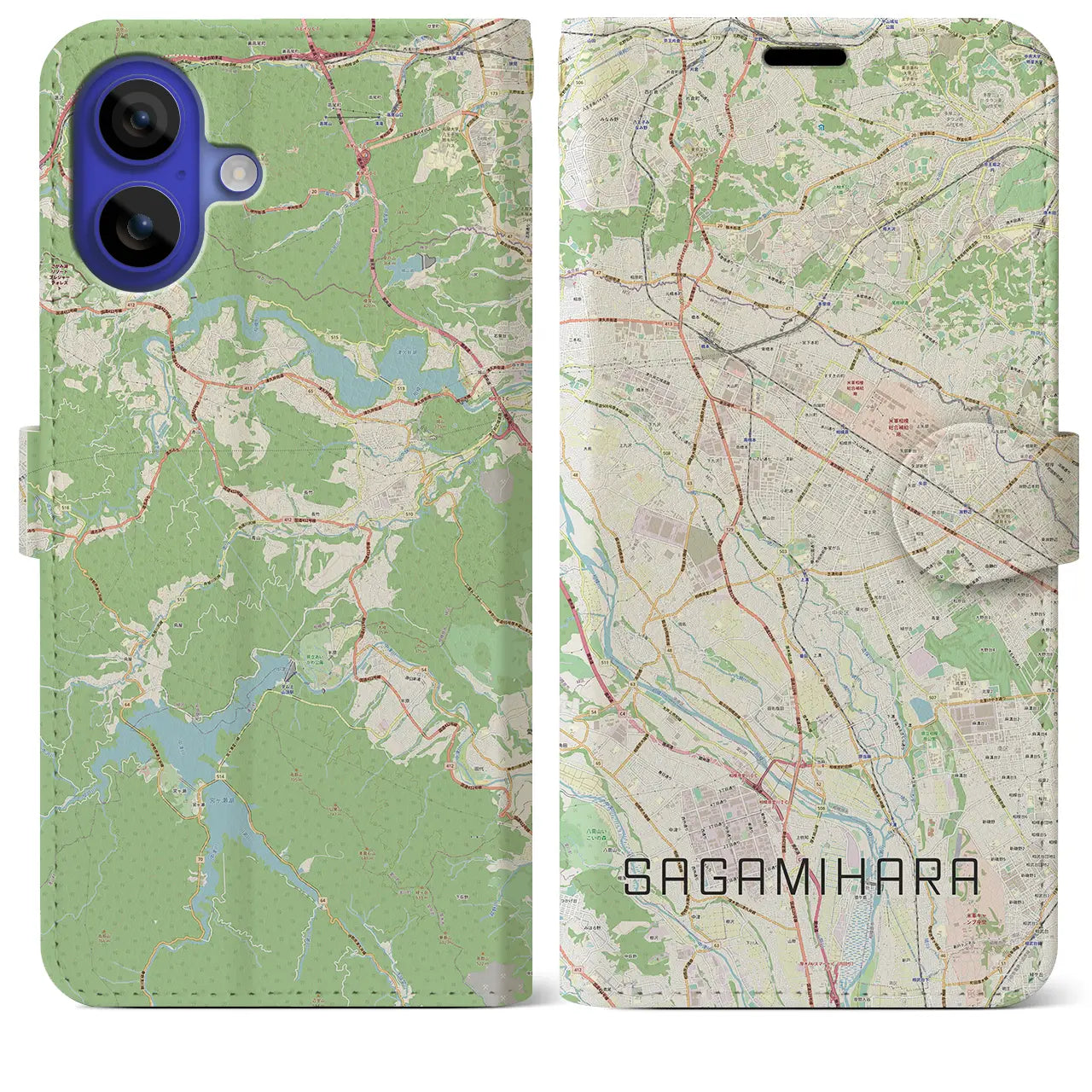 【相模原(神奈川県)】地図柄iPhoneケース(手帳タイプ)ナチュラル・iPhone 16 Pro Max 用