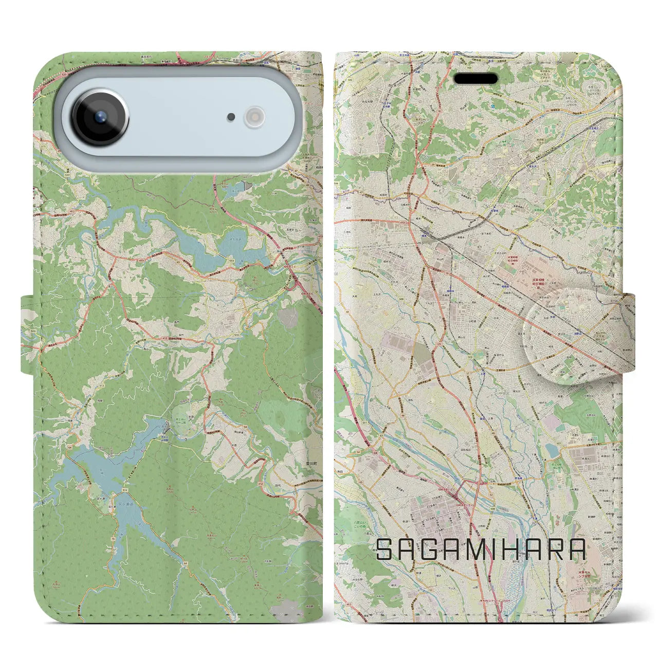 【相模原(神奈川県)】地図柄iPhoneケース(手帳タイプ)モノトーン・iPhone 17 Pro Max 用