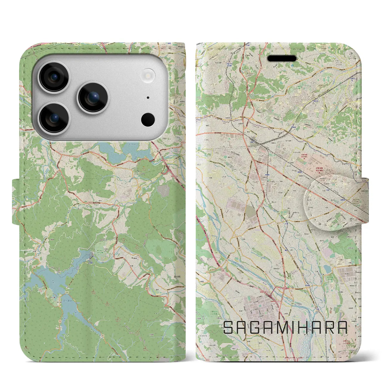 【相模原(神奈川県)】地図柄iPhoneケース(手帳タイプ)