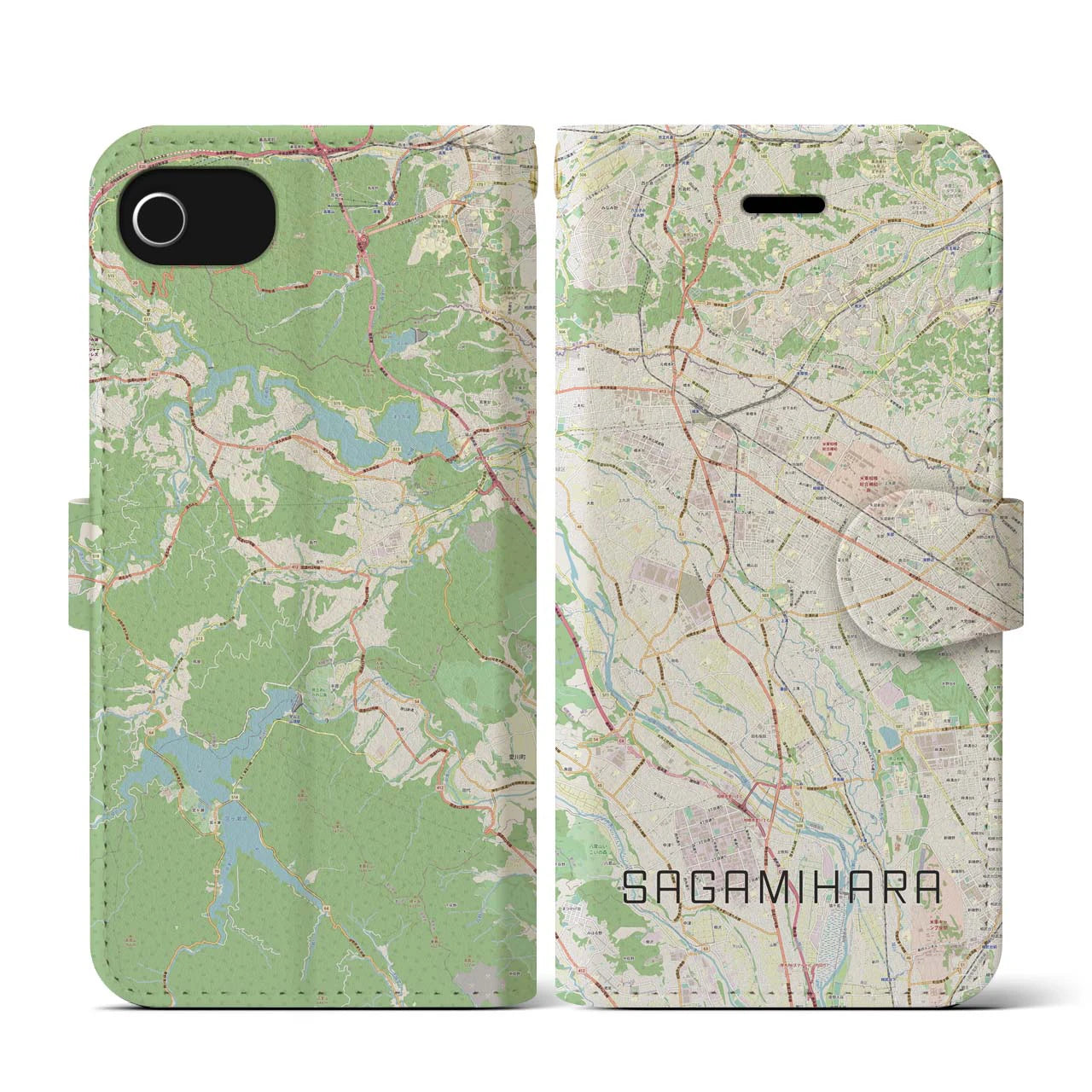【相模原(神奈川県)】地図柄iPhoneケース(手帳タイプ)