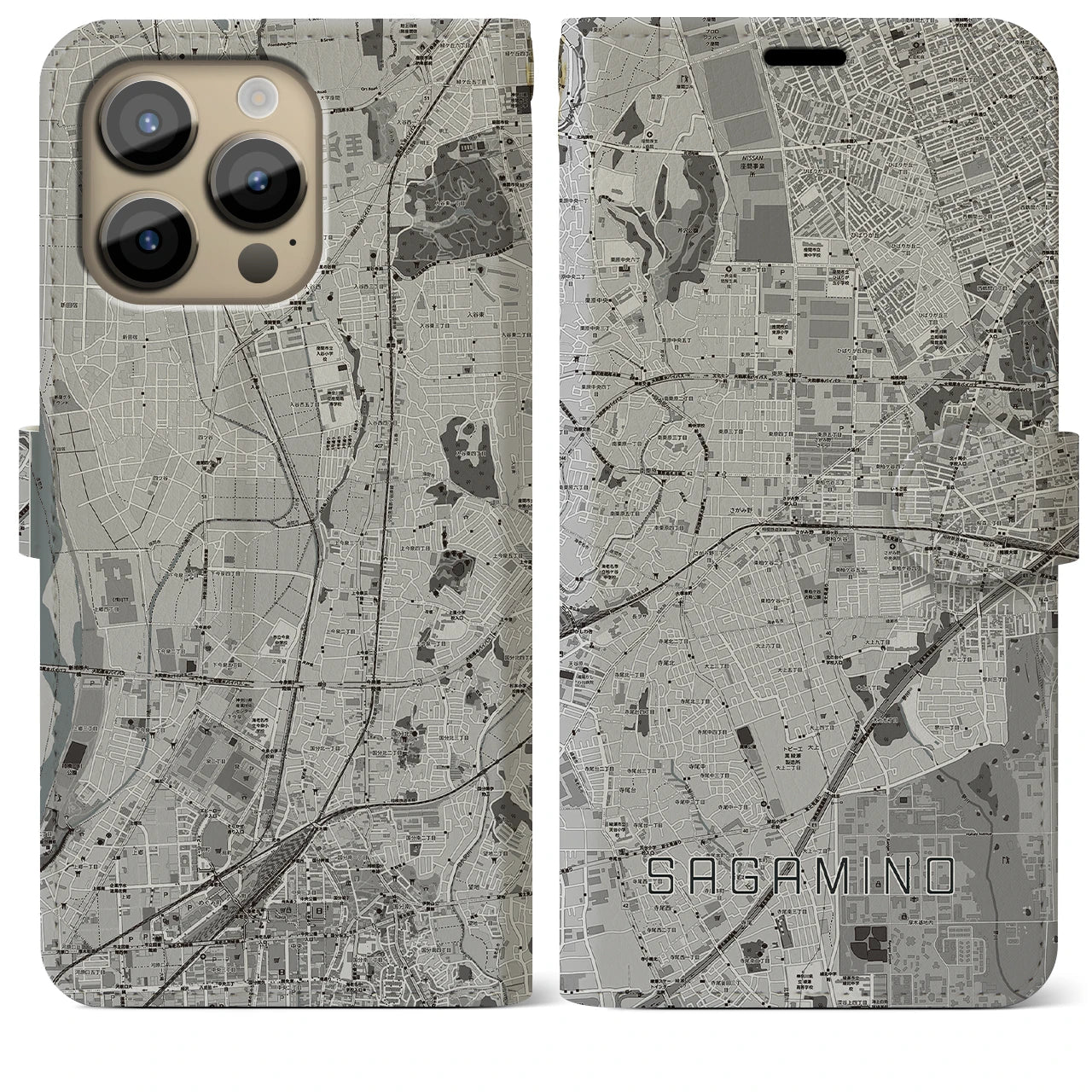 【さがみ野(神奈川県)】地図柄iPhoneケース(手帳タイプ)