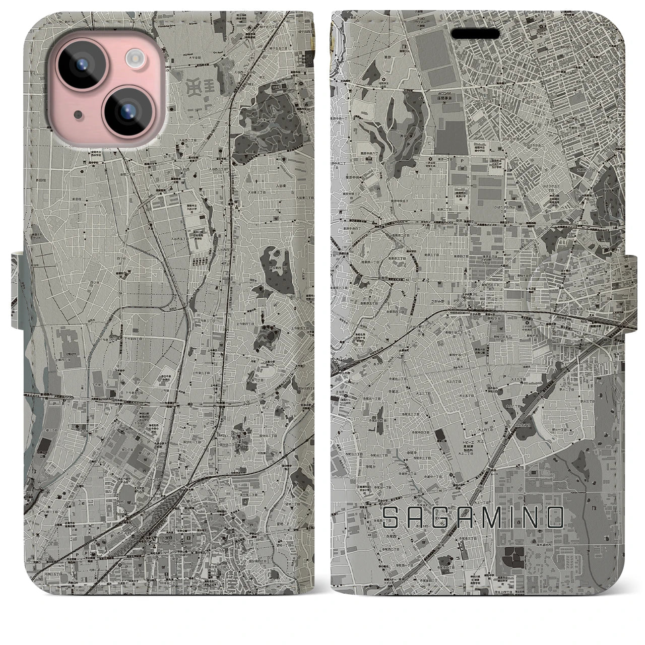 【さがみ野(神奈川県)】地図柄iPhoneケース(手帳タイプ)