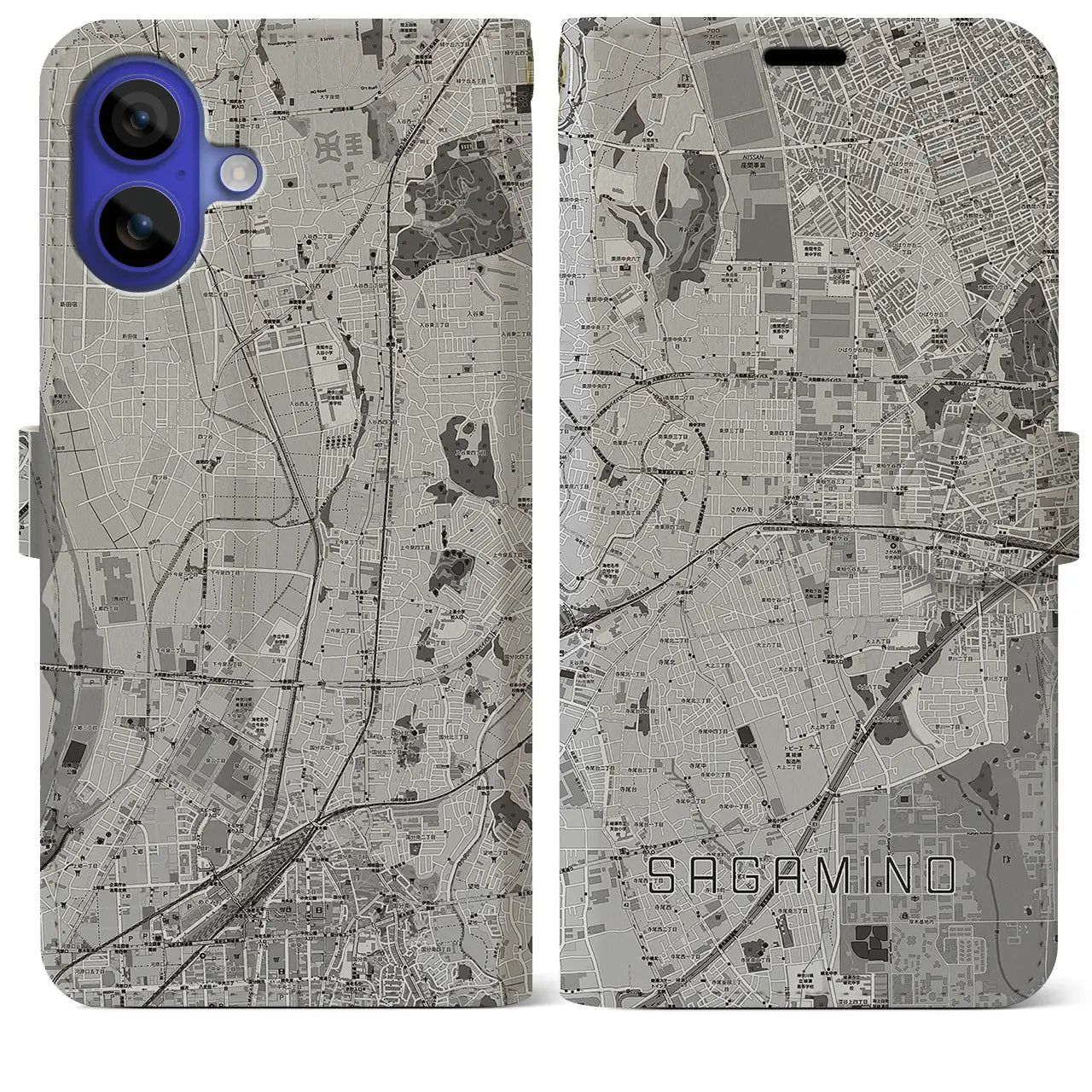 【さがみ野(神奈川県)】地図柄iPhoneケース(手帳タイプ)