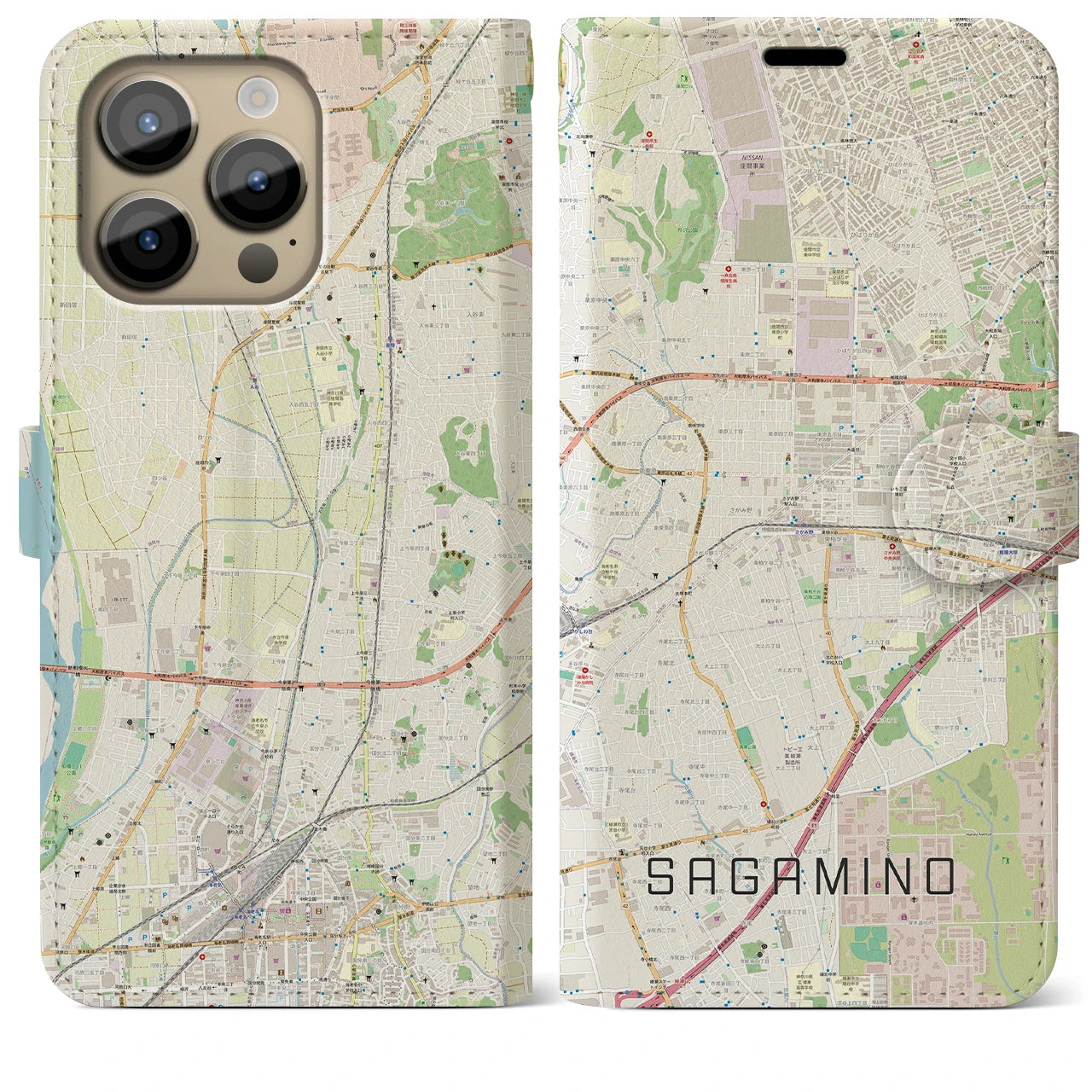 【さがみ野(神奈川県)】地図柄iPhoneケース(手帳タイプ)