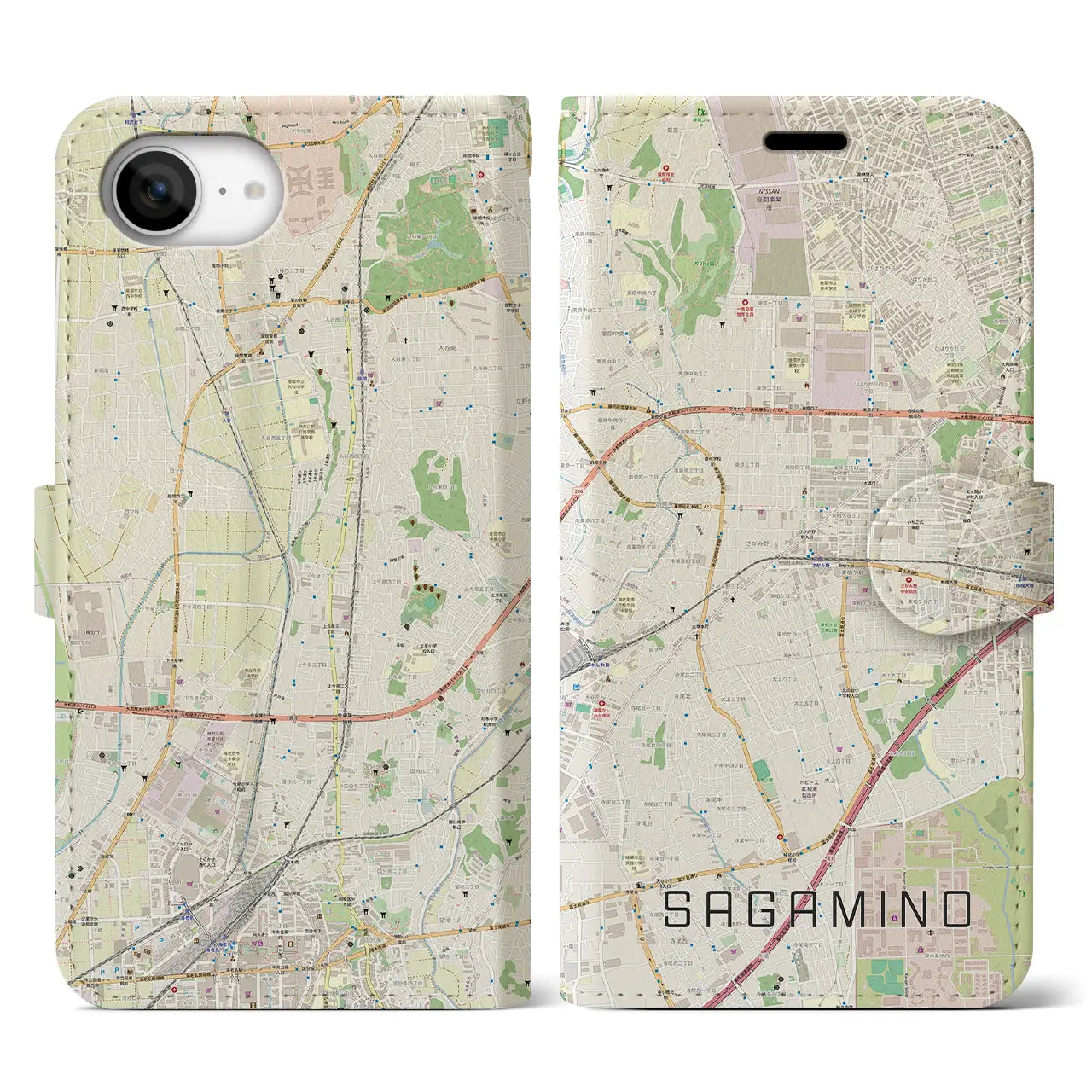 【さがみ野(神奈川県)】地図柄iPhoneケース(手帳タイプ)