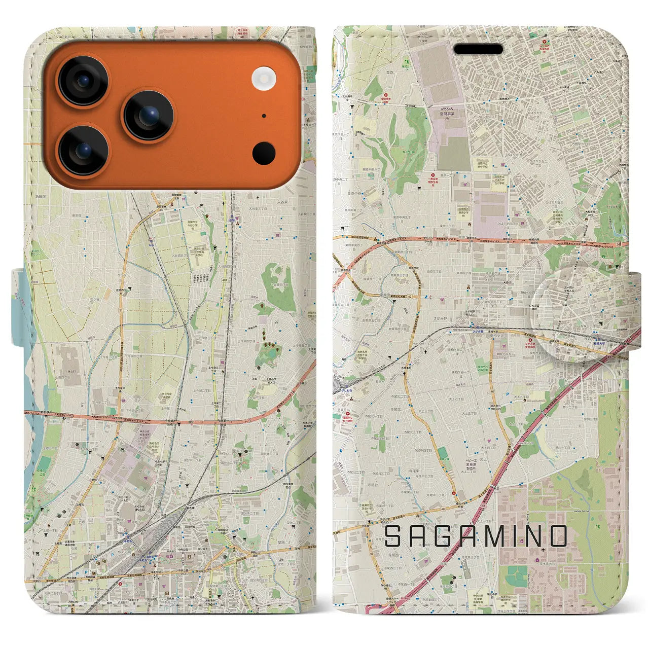 【さがみ野(神奈川県)】地図柄iPhoneケース(手帳タイプ)モノトーン・iPhone 17 Pro Max 用