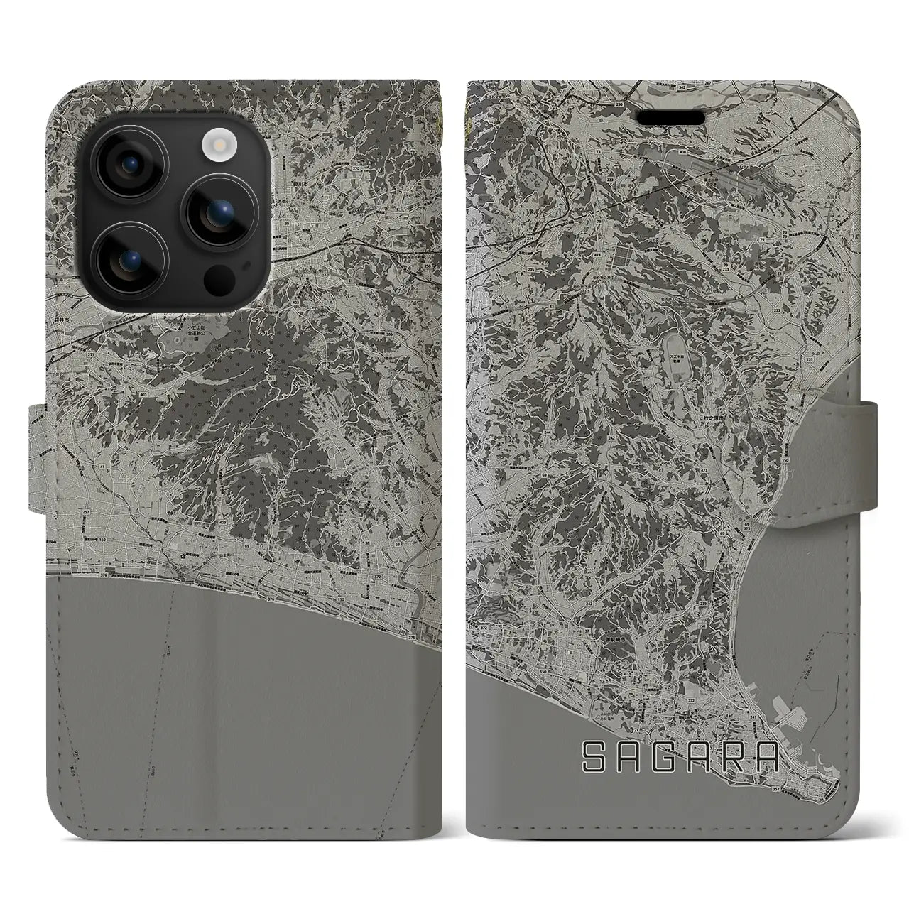 【相良(静岡県)】地図柄iPhoneケース(手帳タイプ)モノトーン・iPhone 16 用