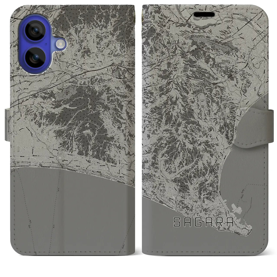 【相良(静岡県)】地図柄iPhoneケース(手帳タイプ)モノトーン・iPhone 16 Pro Max 用