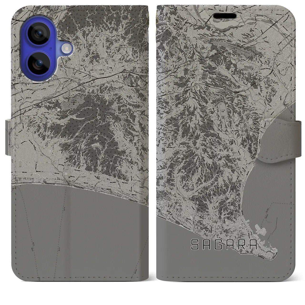 【相良(静岡県)】地図柄iPhoneケース(手帳タイプ)モノトーン・iPhone 16 Pro Max 用