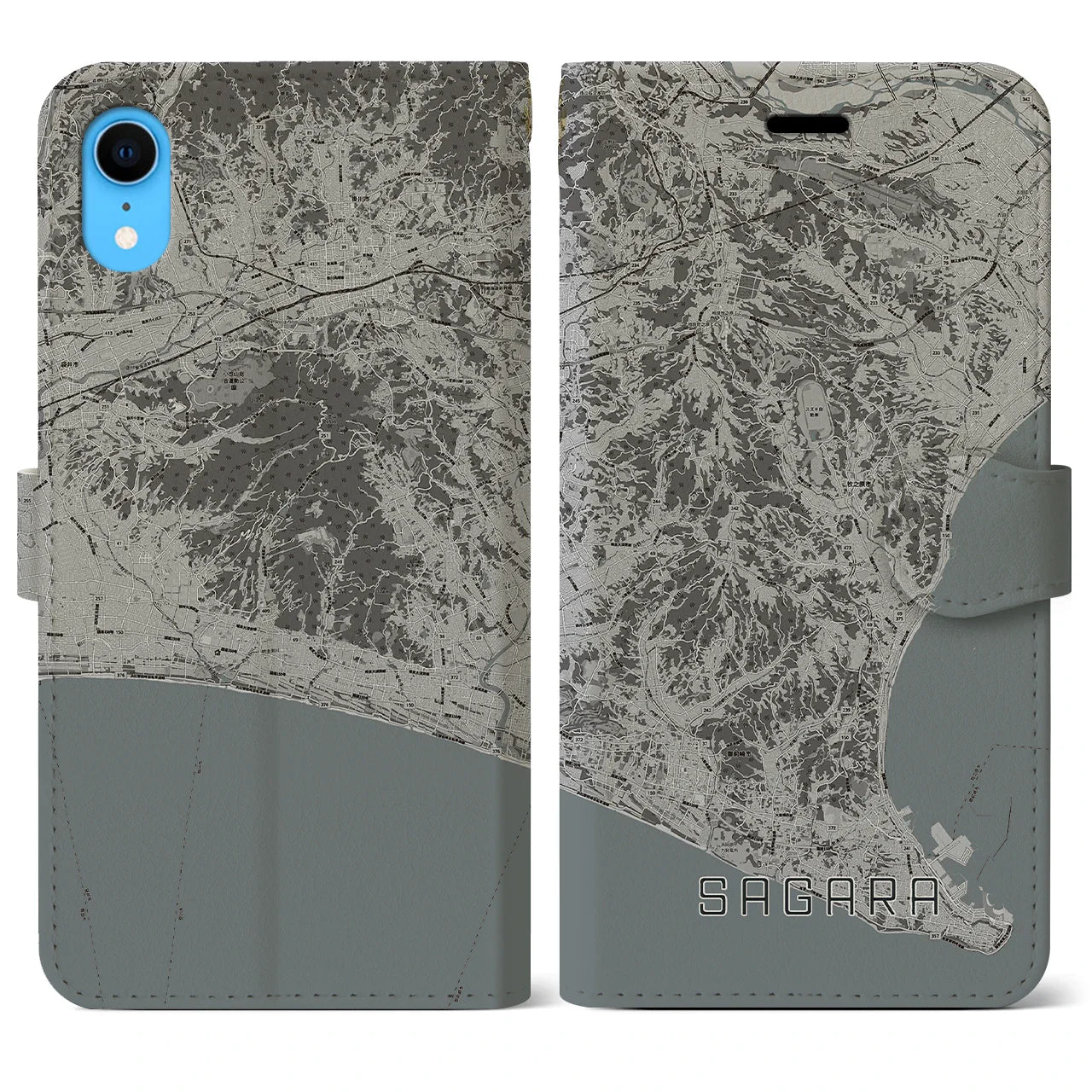 【相良(静岡県)】地図柄iPhoneケース(手帳タイプ)モノトーン・iPhone XR 用