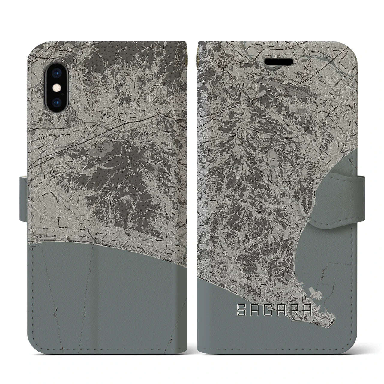 【相良(静岡県)】地図柄iPhoneケース(手帳タイプ)モノトーン・iPhone XS / X 用