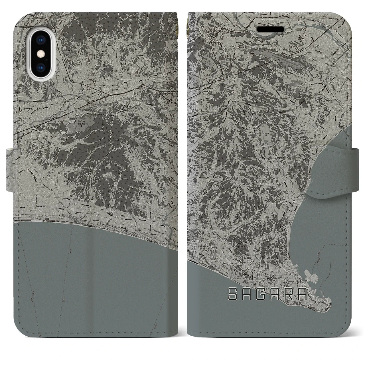 【相良(静岡県)】地図柄iPhoneケース(手帳タイプ)モノトーン・iPhone XS Max 用