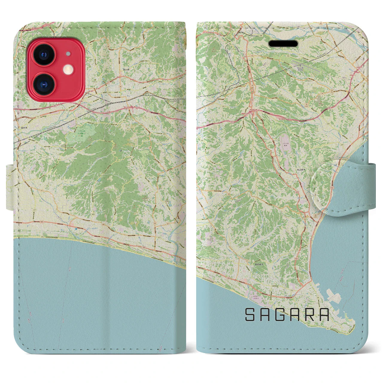 【相良(静岡県)】地図柄iPhoneケース(手帳タイプ)ナチュラル・iPhone 11 用