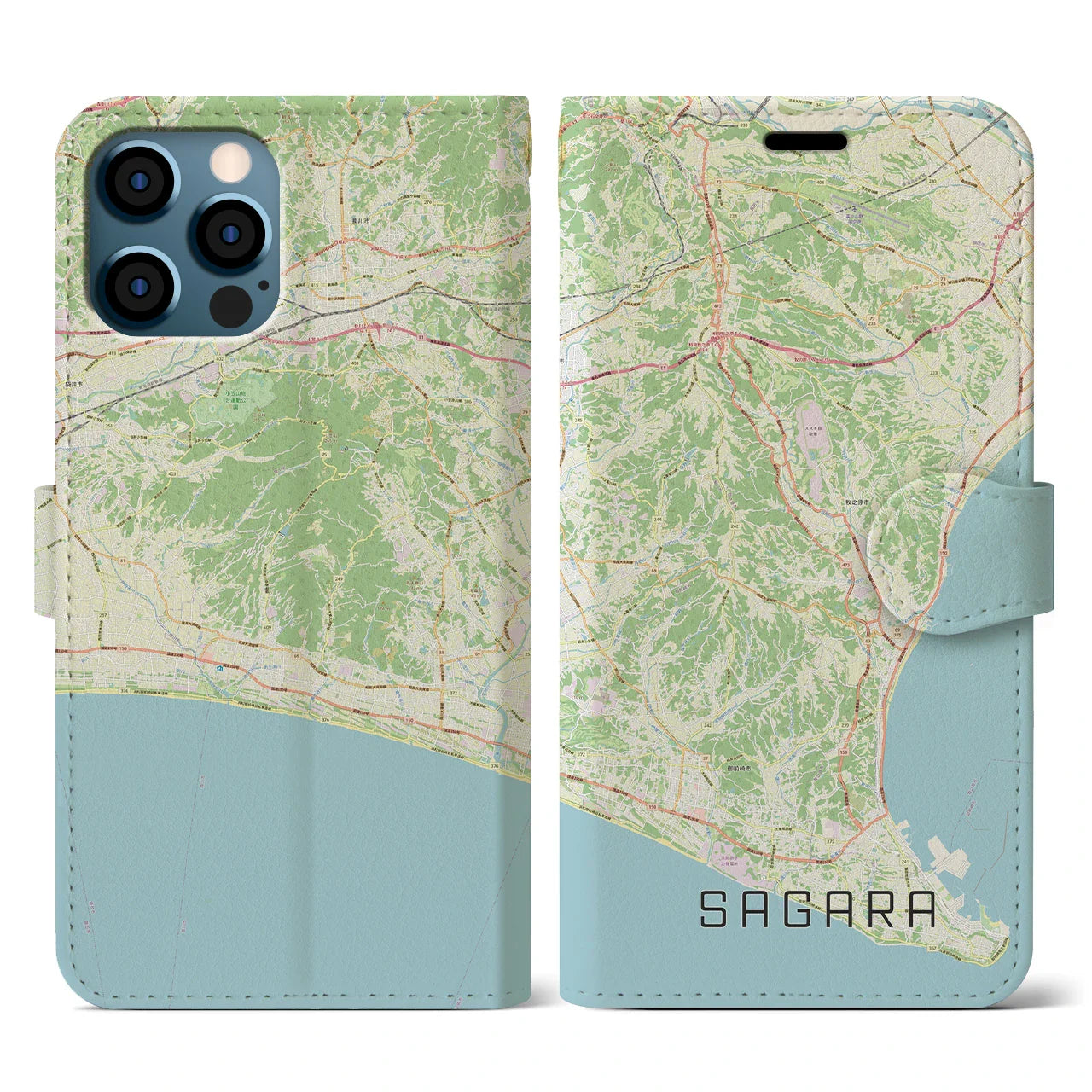 【相良(静岡県)】地図柄iPhoneケース(手帳タイプ)ナチュラル・iPhone 12 / 12 Pro 用