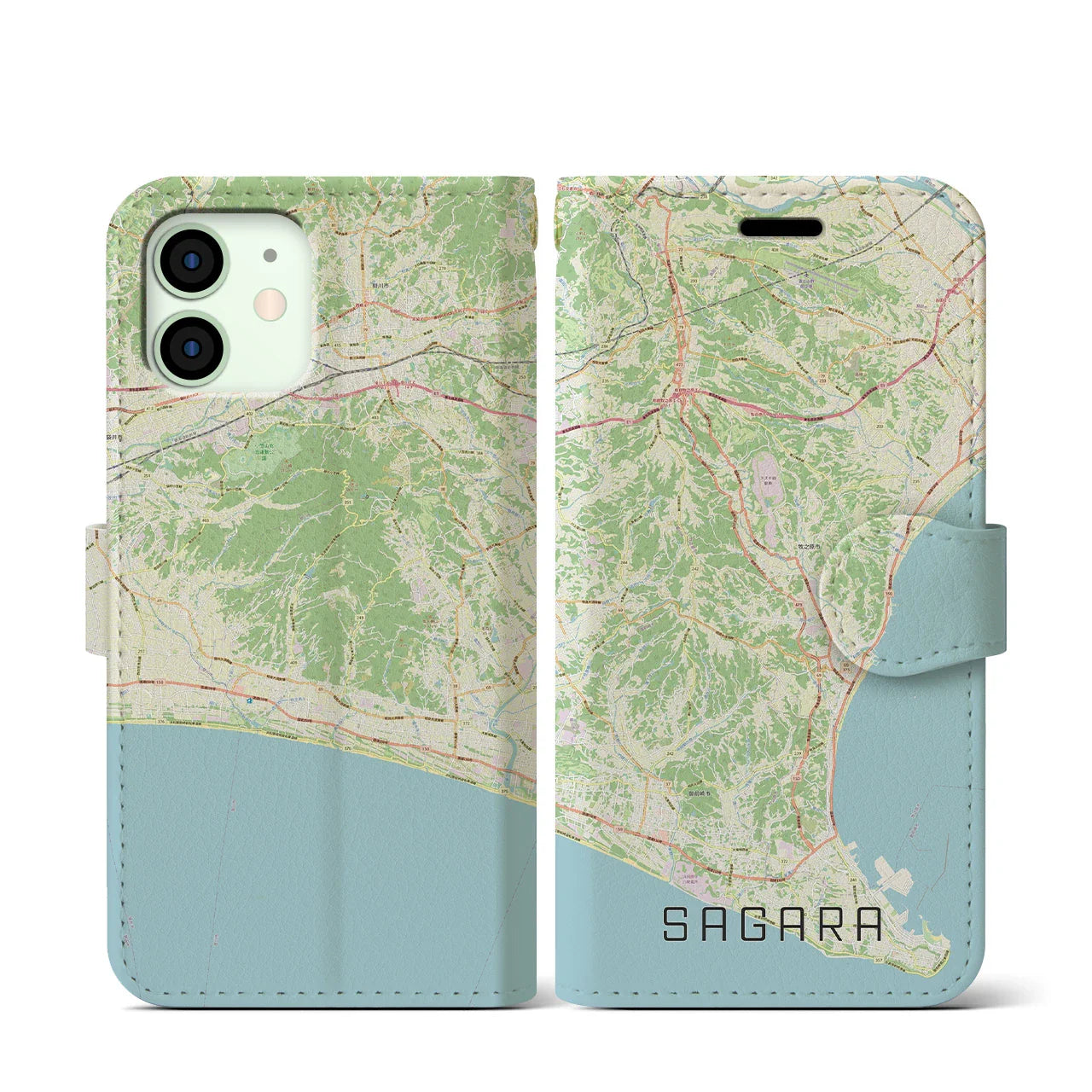 【相良(静岡県)】地図柄iPhoneケース(手帳タイプ)ナチュラル・iPhone 12 mini 用