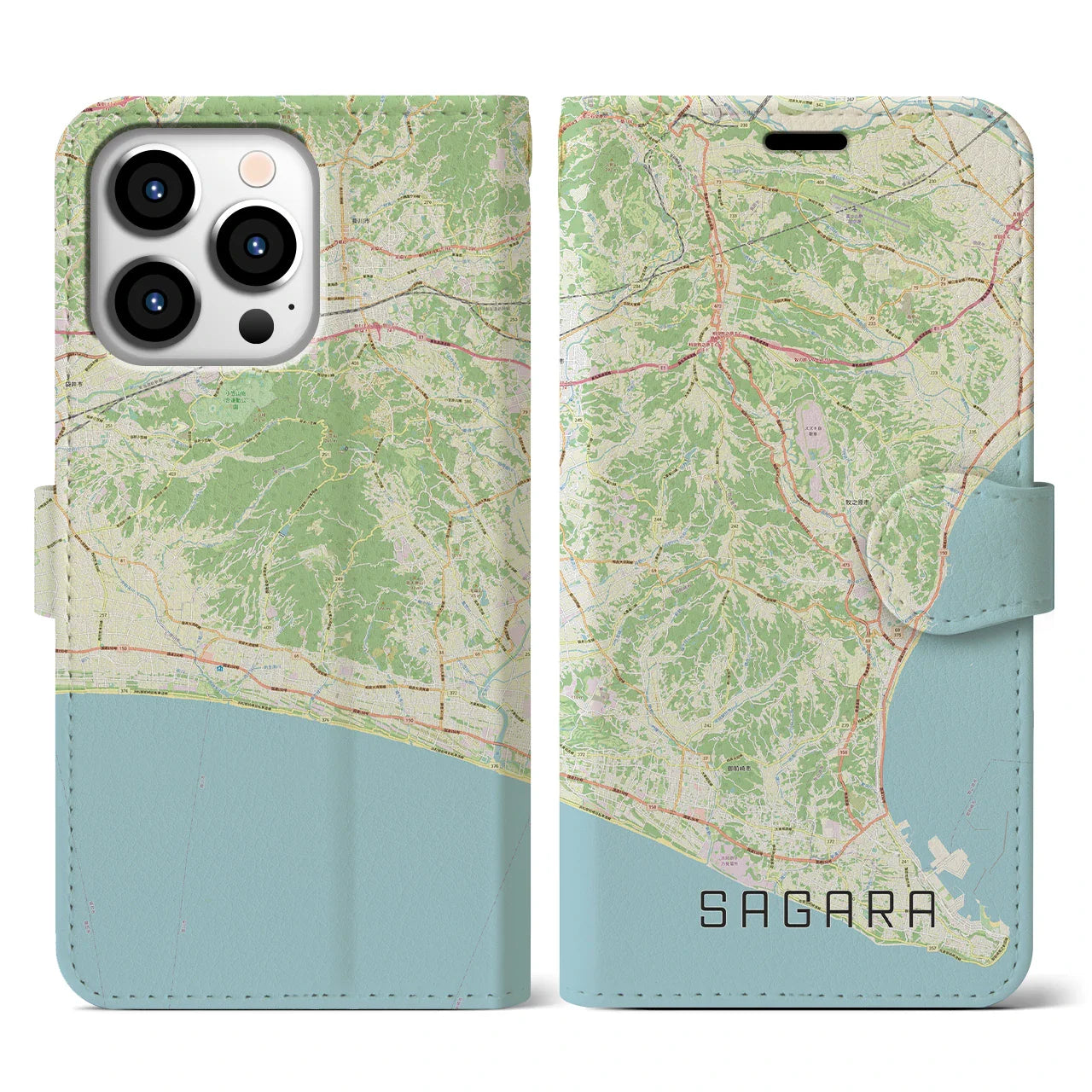 【相良(静岡県)】地図柄iPhoneケース(手帳タイプ)ナチュラル・iPhone 13 Pro 用