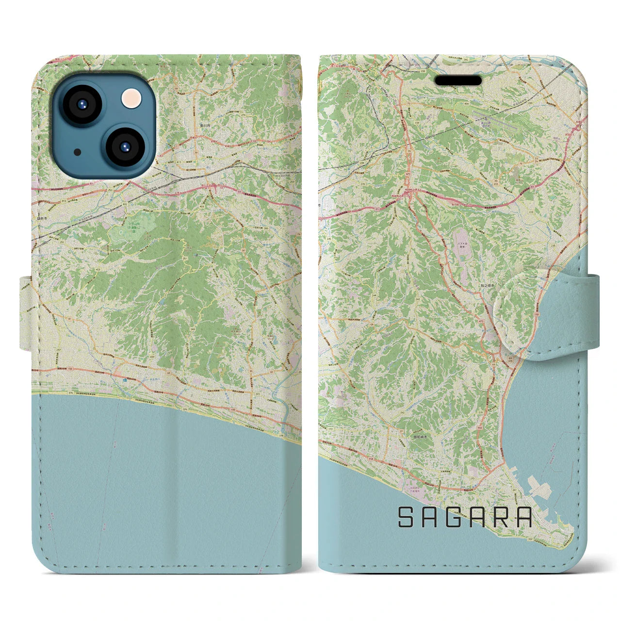 【相良(静岡県)】地図柄iPhoneケース(手帳タイプ)ナチュラル・iPhone 13 用