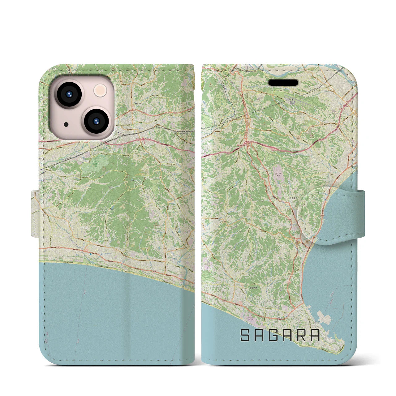 【相良(静岡県)】地図柄iPhoneケース(手帳タイプ)ナチュラル・iPhone 13 mini 用