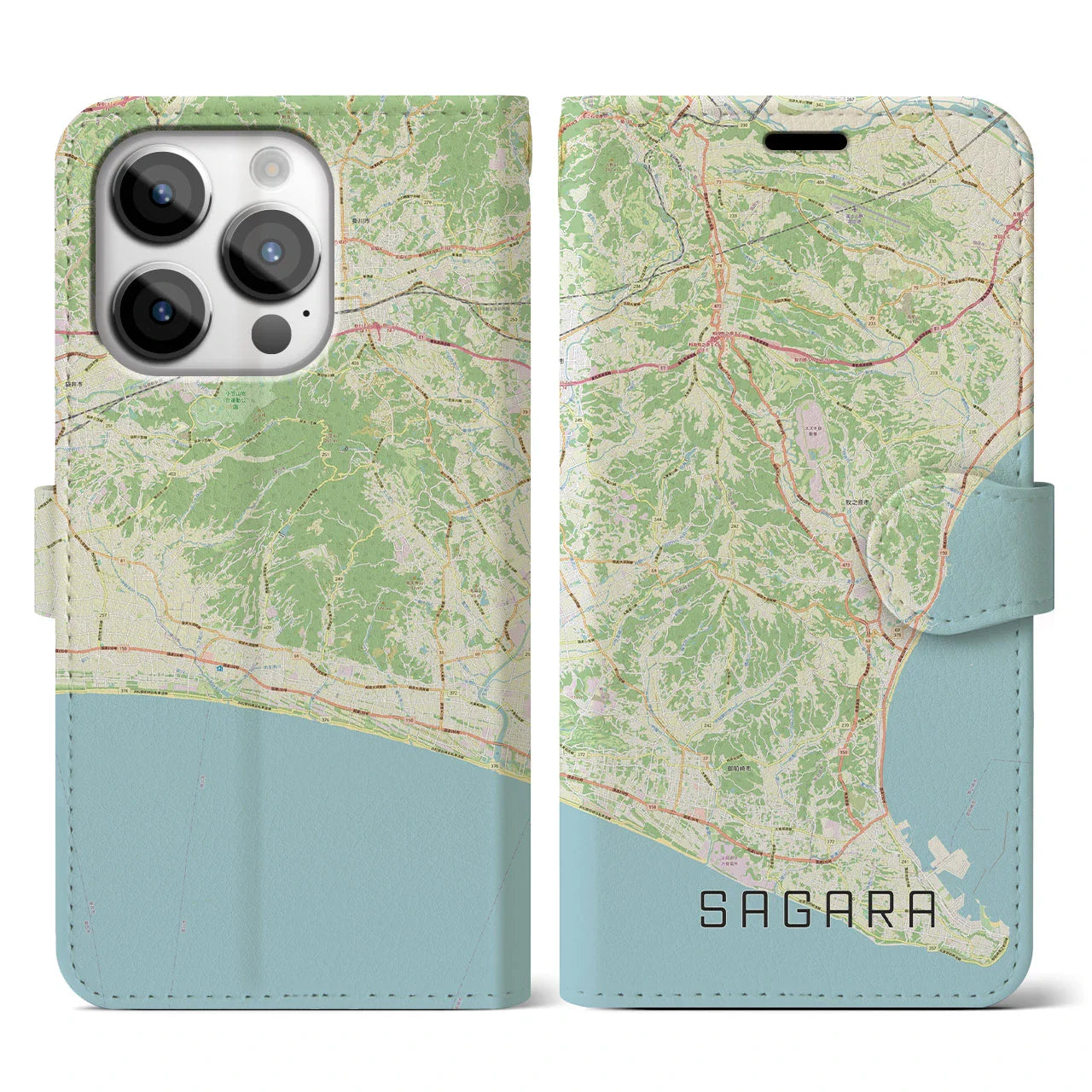 【相良(静岡県)】地図柄iPhoneケース(手帳タイプ)ナチュラル・iPhone 14 Pro 用