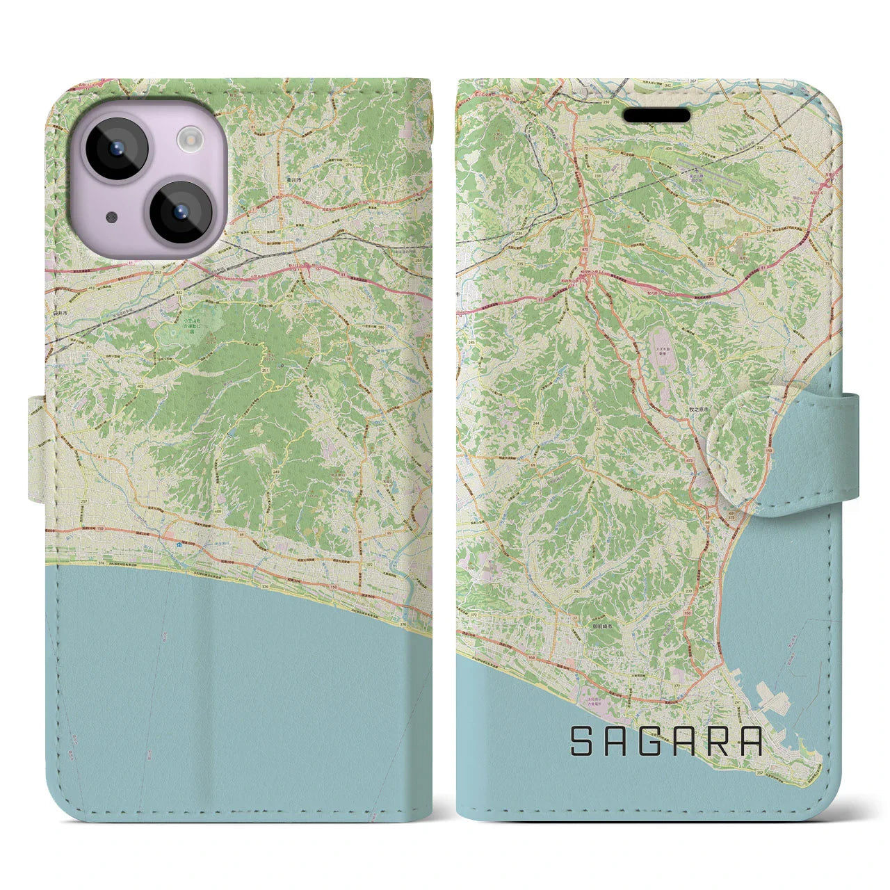【相良(静岡県)】地図柄iPhoneケース(手帳タイプ)ナチュラル・iPhone 14 用