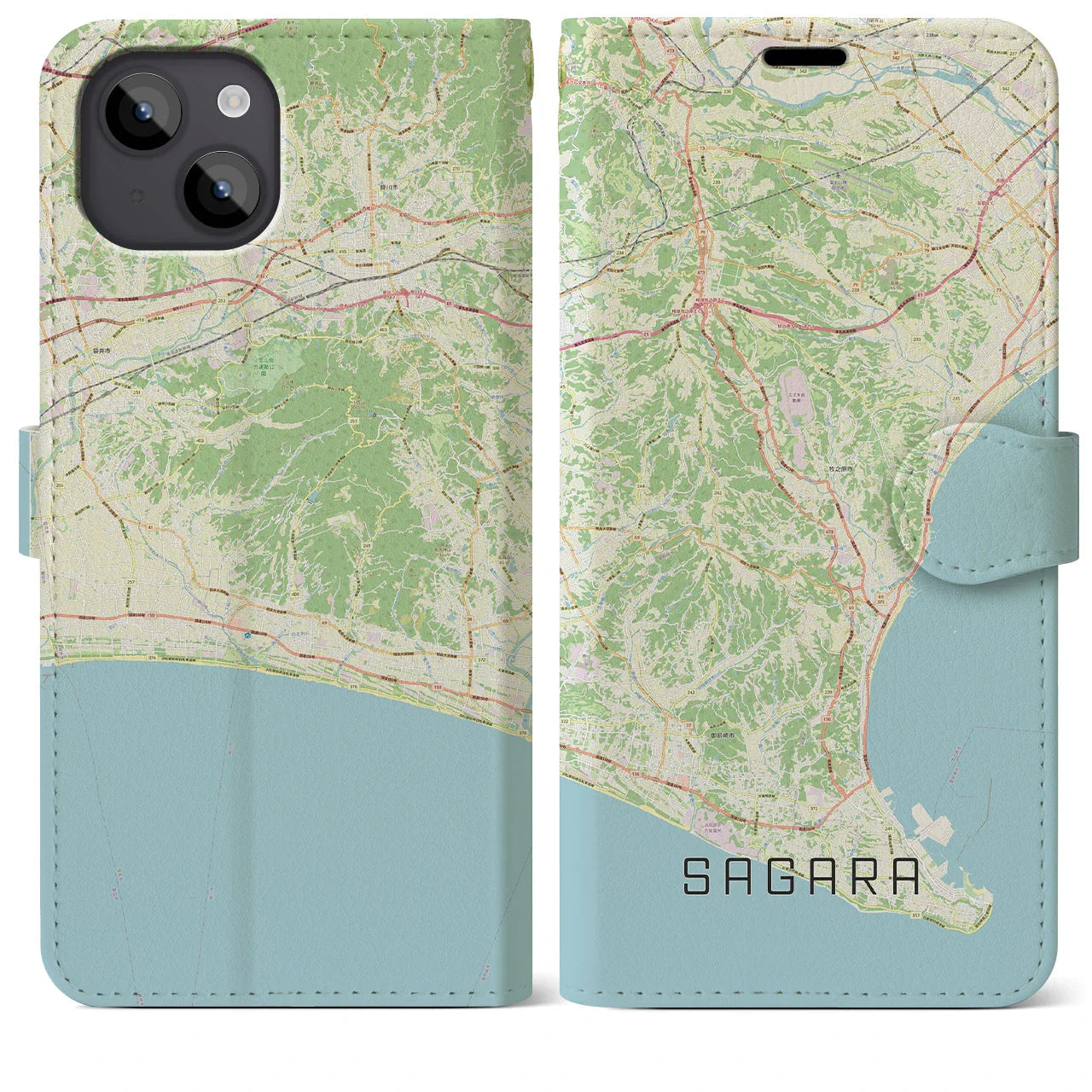 【相良(静岡県)】地図柄iPhoneケース(手帳タイプ)ナチュラル・iPhone 14 Plus 用