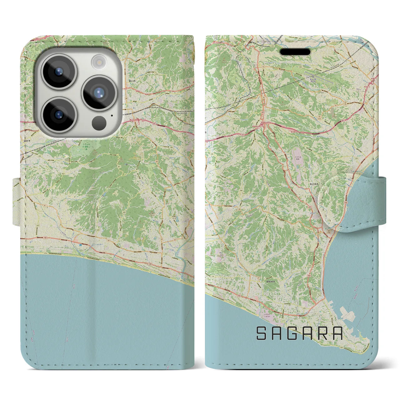 【相良(静岡県)】地図柄iPhoneケース(手帳タイプ)ナチュラル・iPhone 15 Pro 用