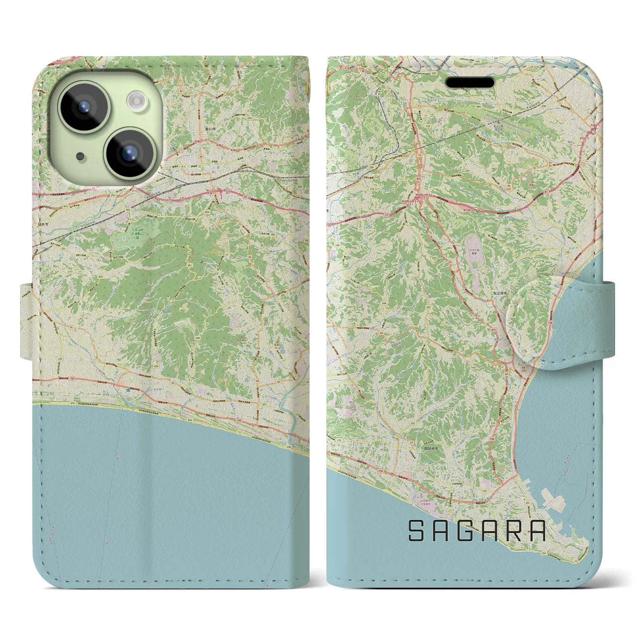 【相良(静岡県)】地図柄iPhoneケース(手帳タイプ)ナチュラル・iPhone 15 用