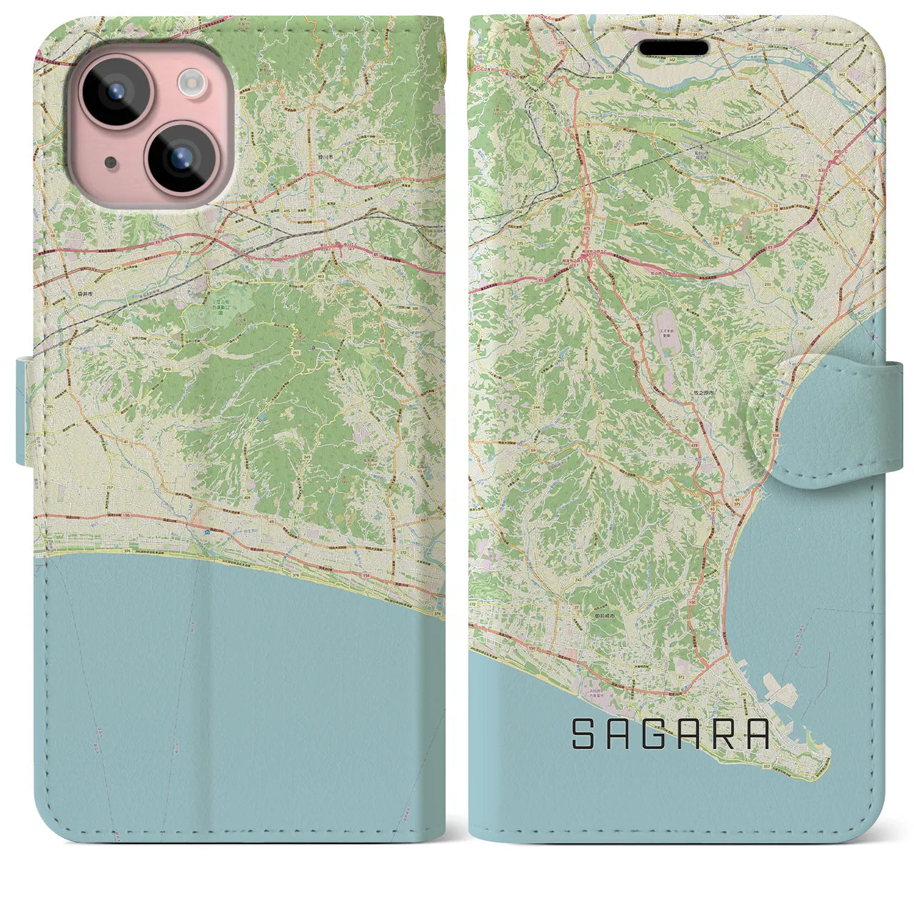 【相良(静岡県)】地図柄iPhoneケース(手帳タイプ)ナチュラル・iPhone 15 Plus 用