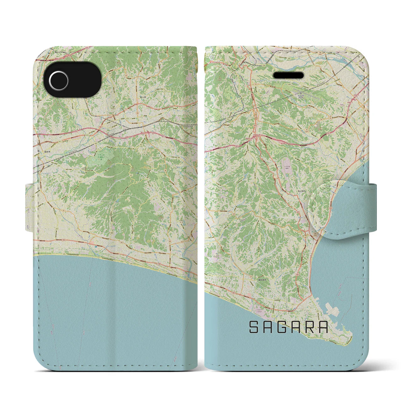 【相良(静岡県)】地図柄iPhoneケース(手帳タイプ)ナチュラル・iPhone SE(第3 / 第2世代) / 8 / 7 / 6s / 6 用
