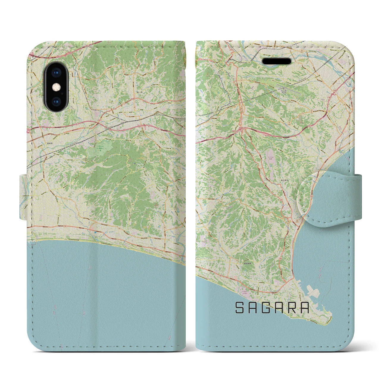 【相良(静岡県)】地図柄iPhoneケース(手帳タイプ)ナチュラル・iPhone XS / X 用