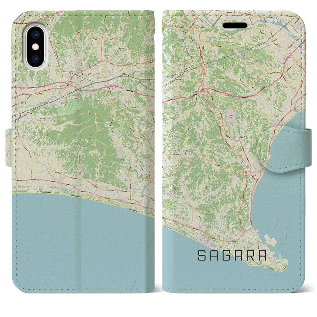 【相良(静岡県)】地図柄iPhoneケース(手帳タイプ)ナチュラル・iPhone XS Max 用