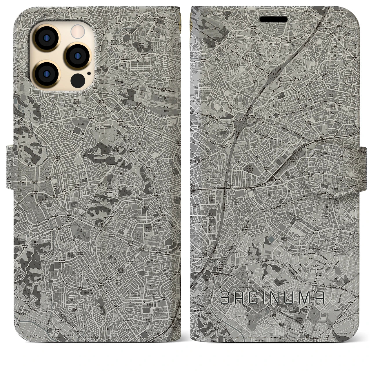 【鷺沼(神奈川県)】地図柄iPhoneケース(手帳タイプ)モノトーン・iPhone 12 Pro Max 用