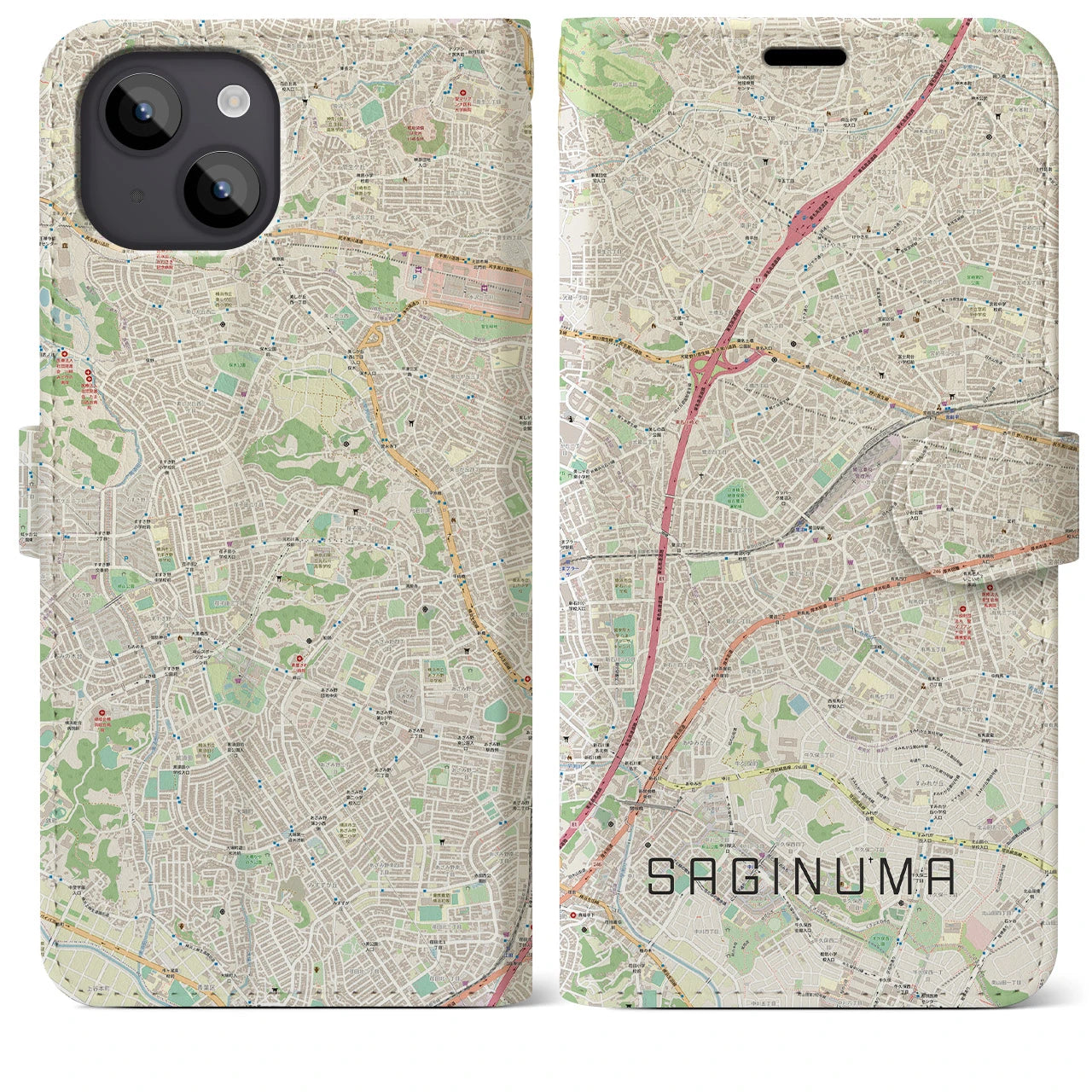 【鷺沼(神奈川県)】地図柄iPhoneケース(手帳タイプ)